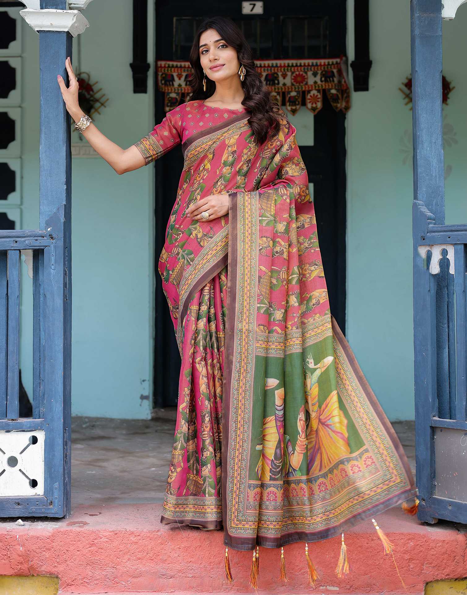 Pink Shimmer Silk Printed Saree