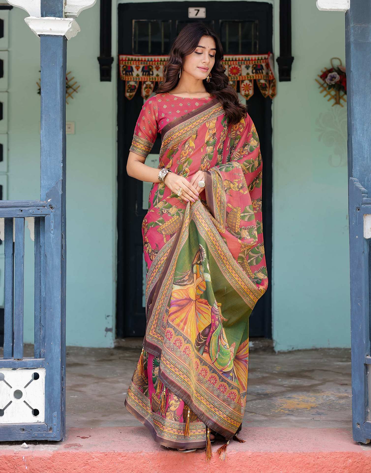 Pink Shimmer Silk Printed Saree