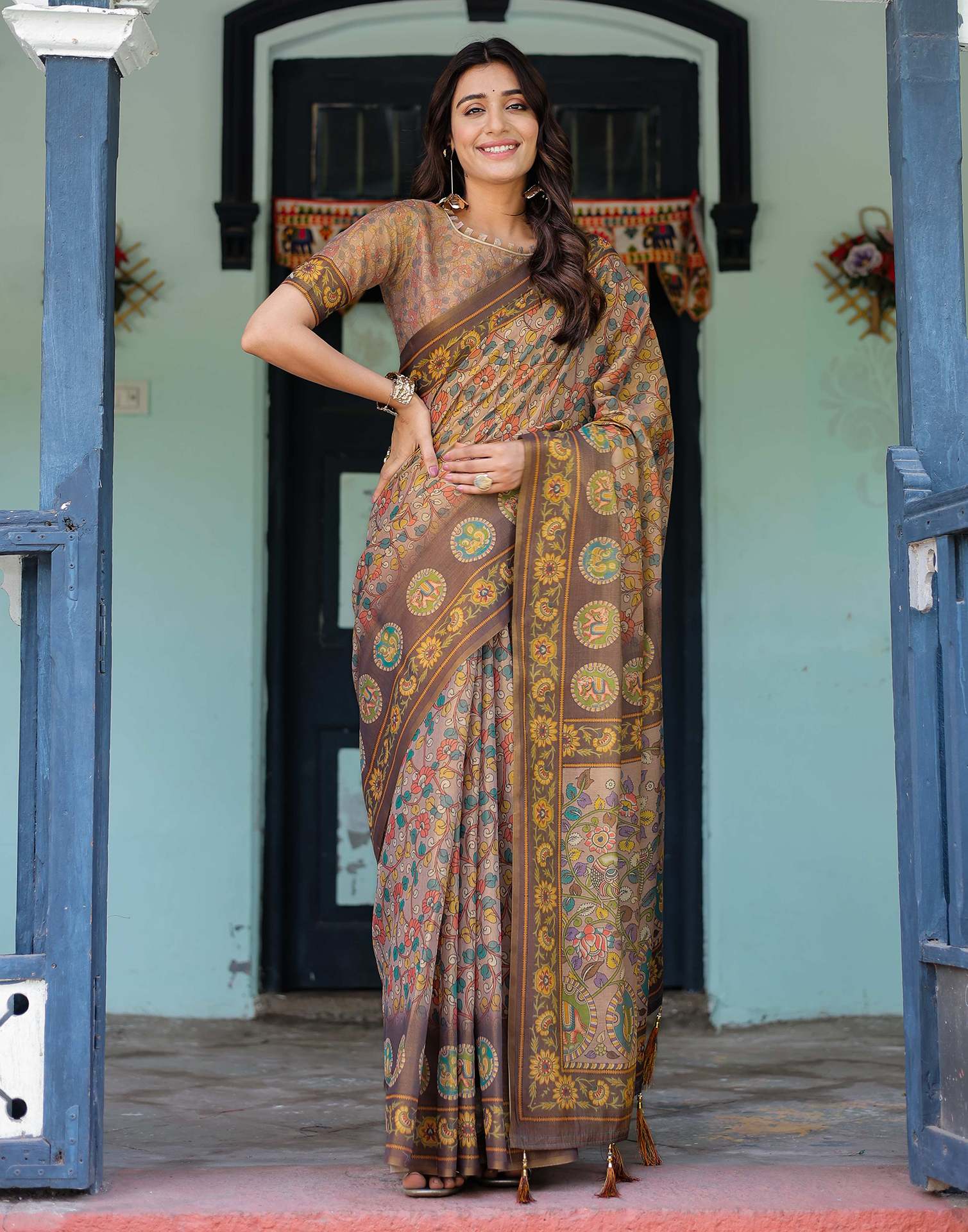 Mauve Shimmer Silk Printed Kalamkari Saree