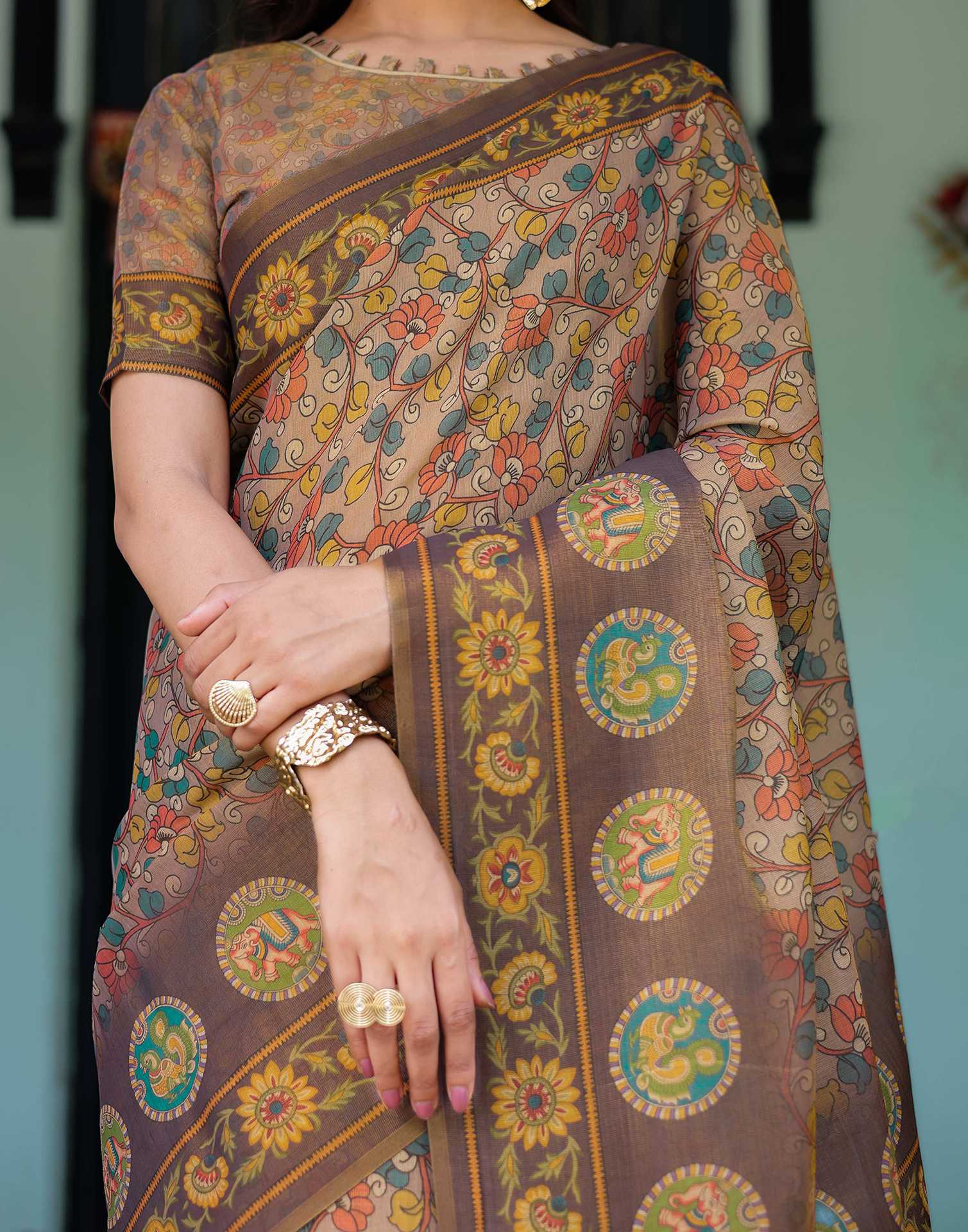 Mauve Shimmer Silk Printed Kalamkari Saree