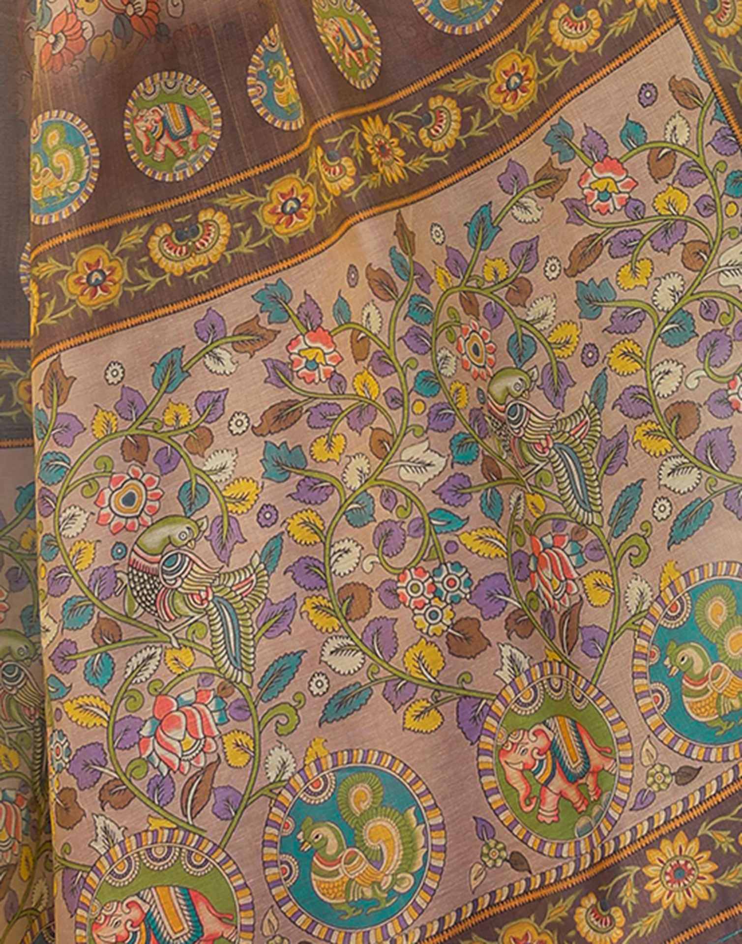 Mauve Shimmer Silk Printed Kalamkari Saree