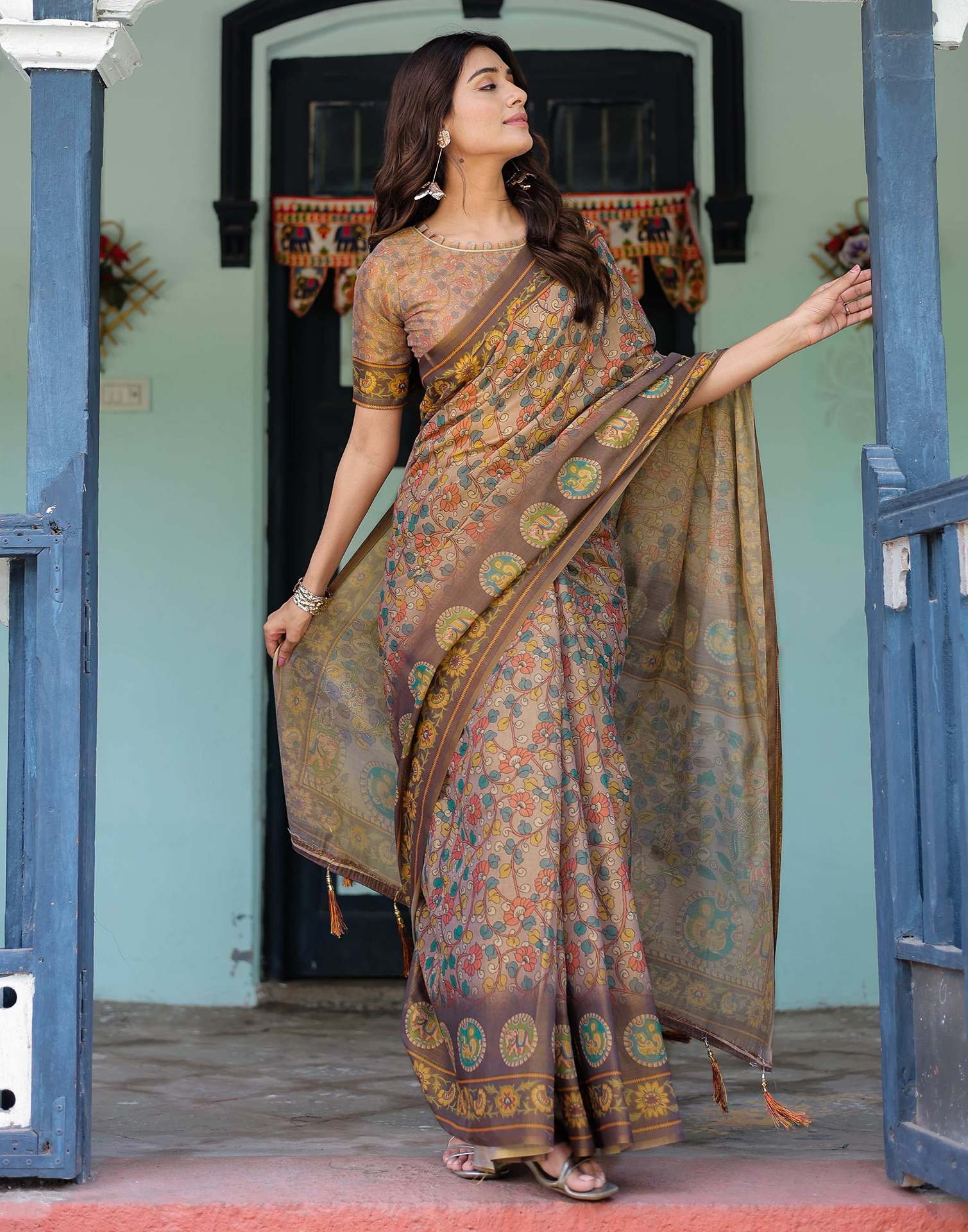 Mauve Shimmer Silk Printed Kalamkari Saree