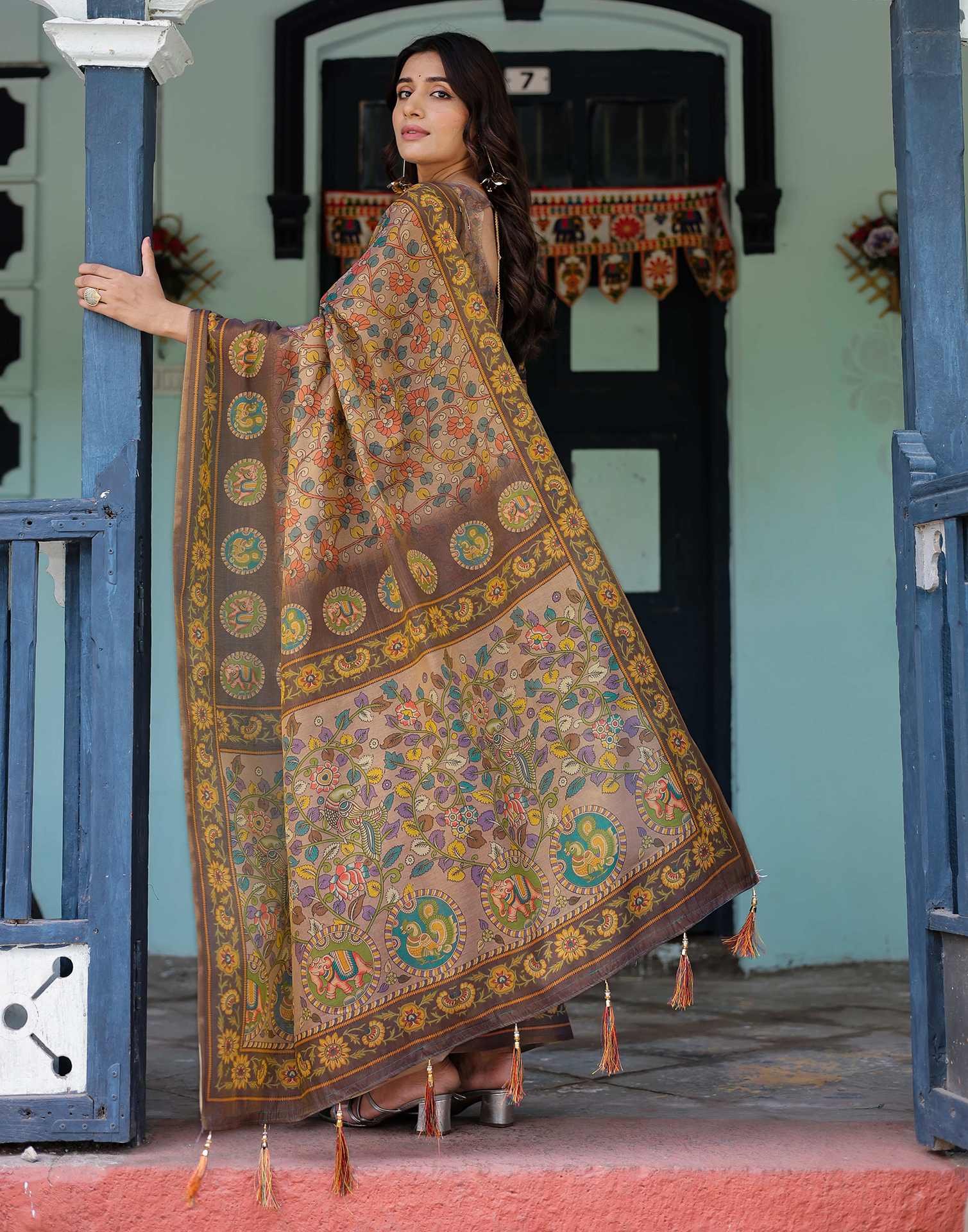 Mauve Shimmer Silk Printed Kalamkari Saree