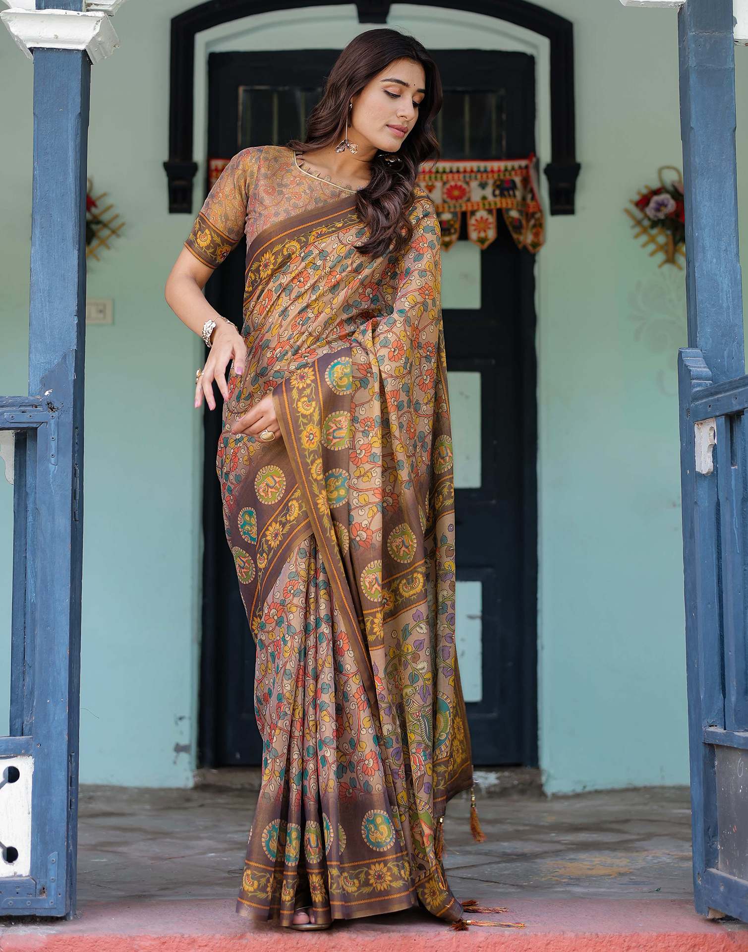 Mauve Shimmer Silk Printed Kalamkari Saree