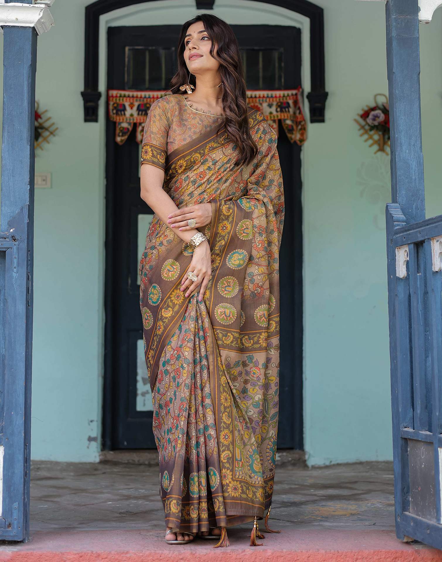 Mauve Shimmer Silk Printed Kalamkari Saree