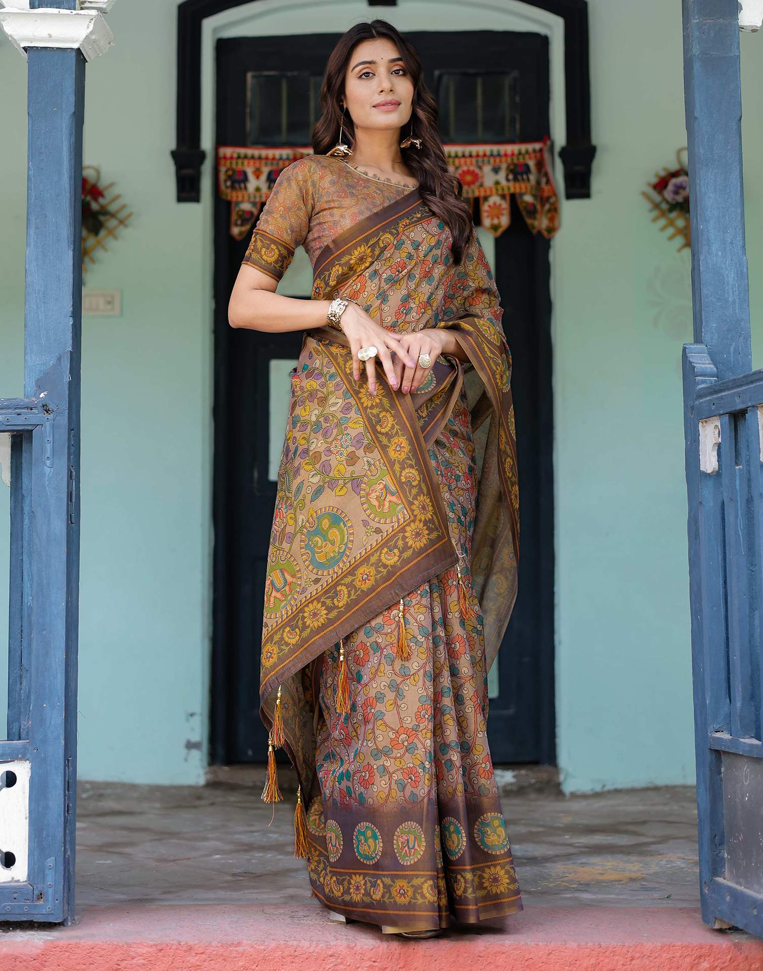 Mauve Shimmer Silk Printed Kalamkari Saree