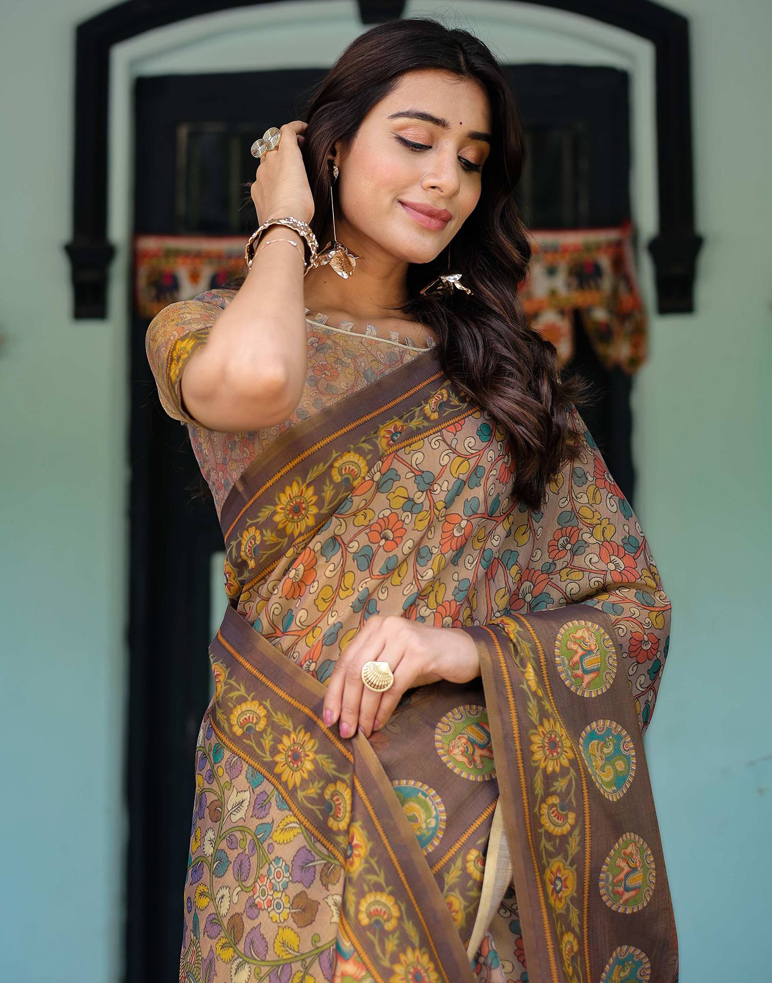 Mauve Shimmer Silk Printed Kalamkari Saree