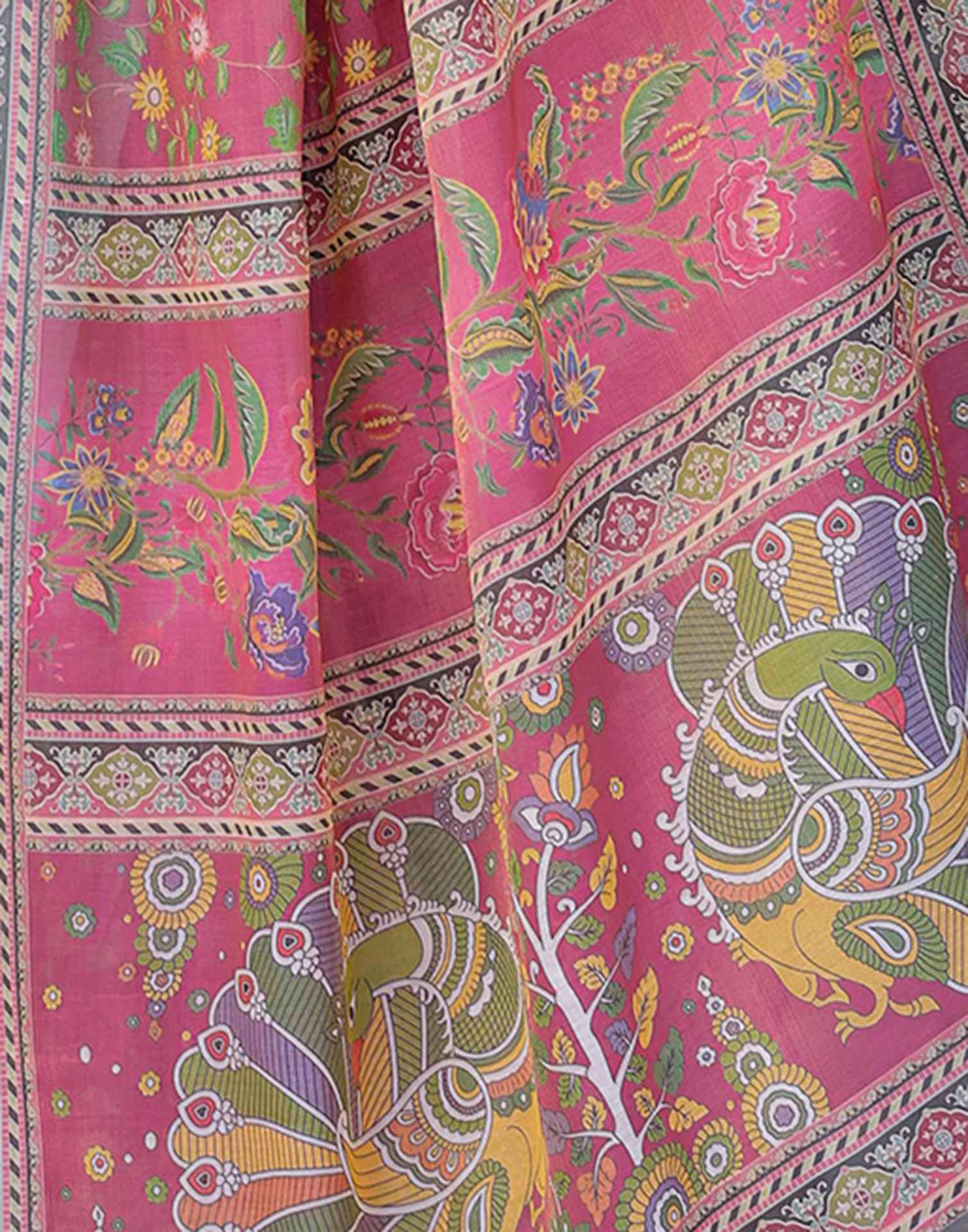 Dusty Rose Pink Shimmer Silk Printed Saree