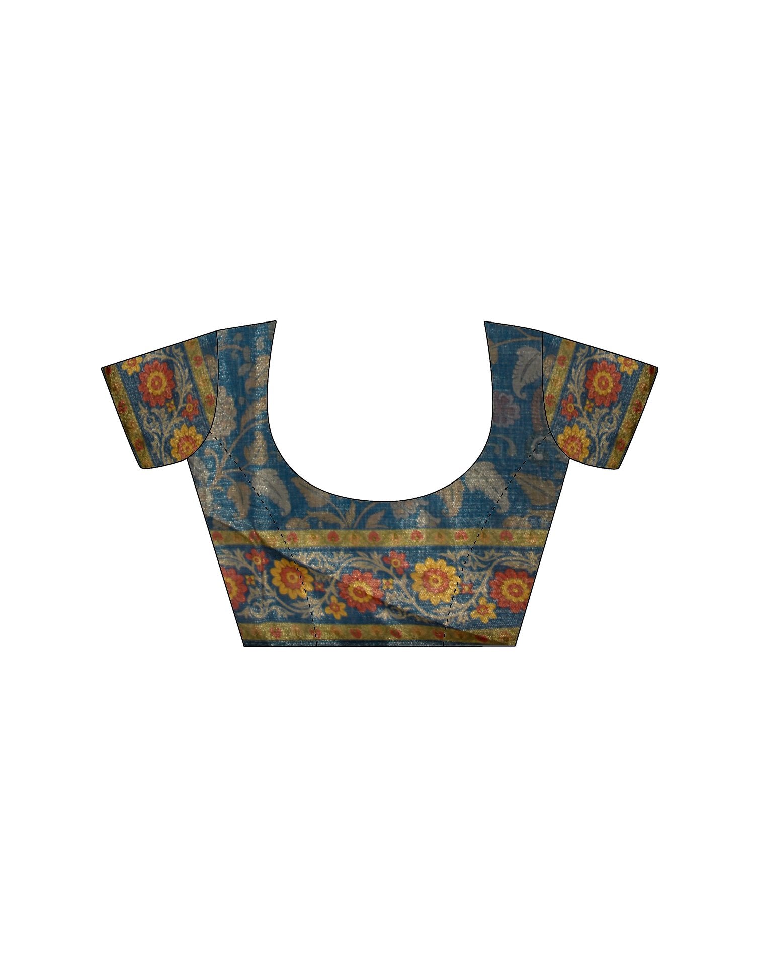Dusty Blue Shimmer Silk Printed Kalamkari Saree