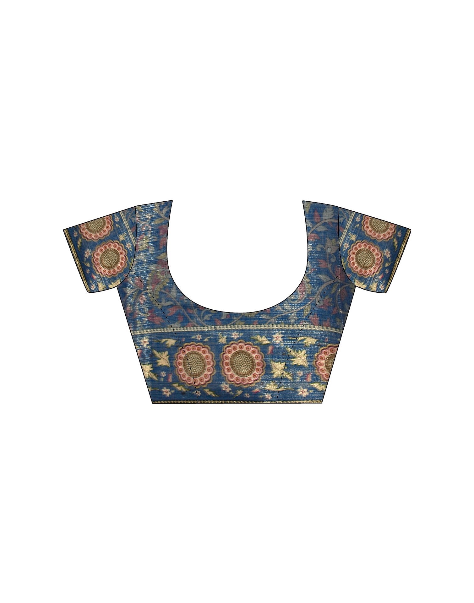 Light Navy Blue Shimmer Silk Printed Kalamkari Saree