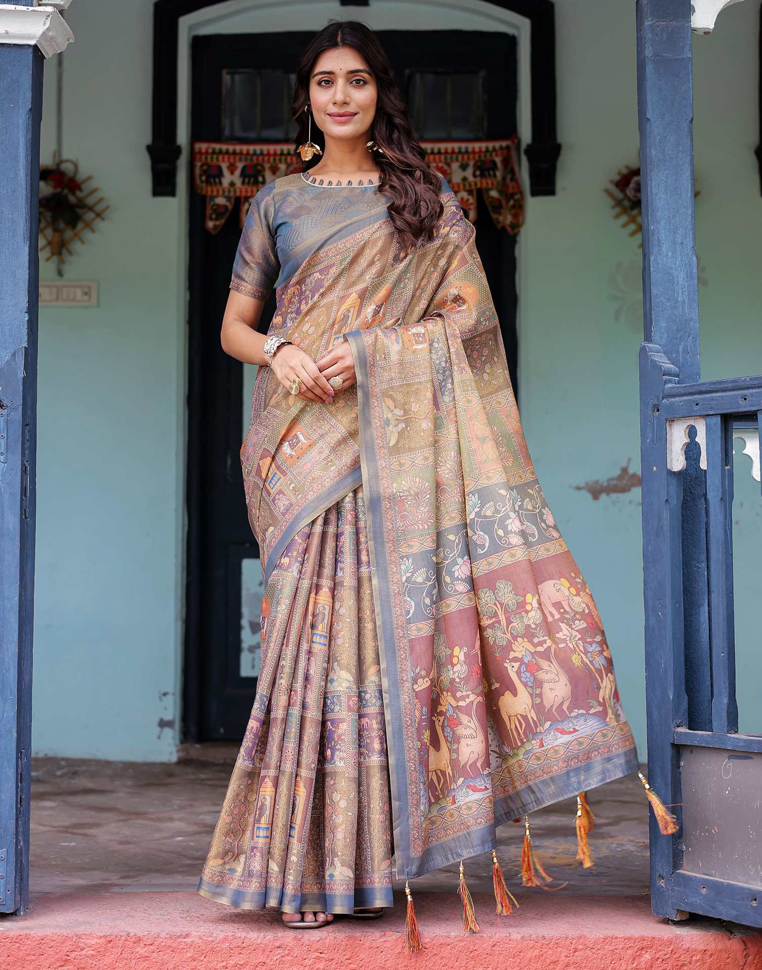 Multicoloured Shimmer Silk Printed Saree