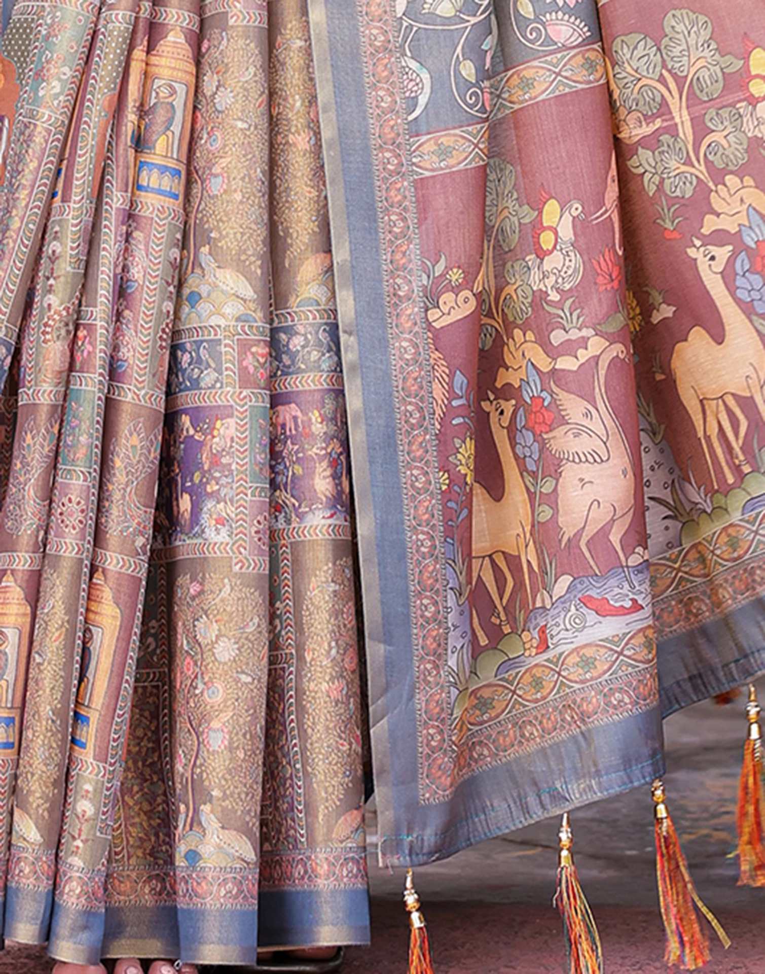 Multicoloured Shimmer Silk Printed Saree