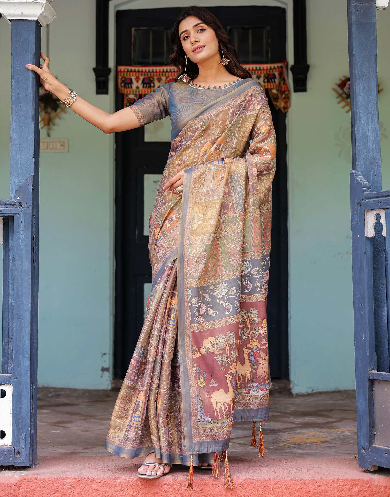 Multicoloured Shimmer Silk Printed Saree