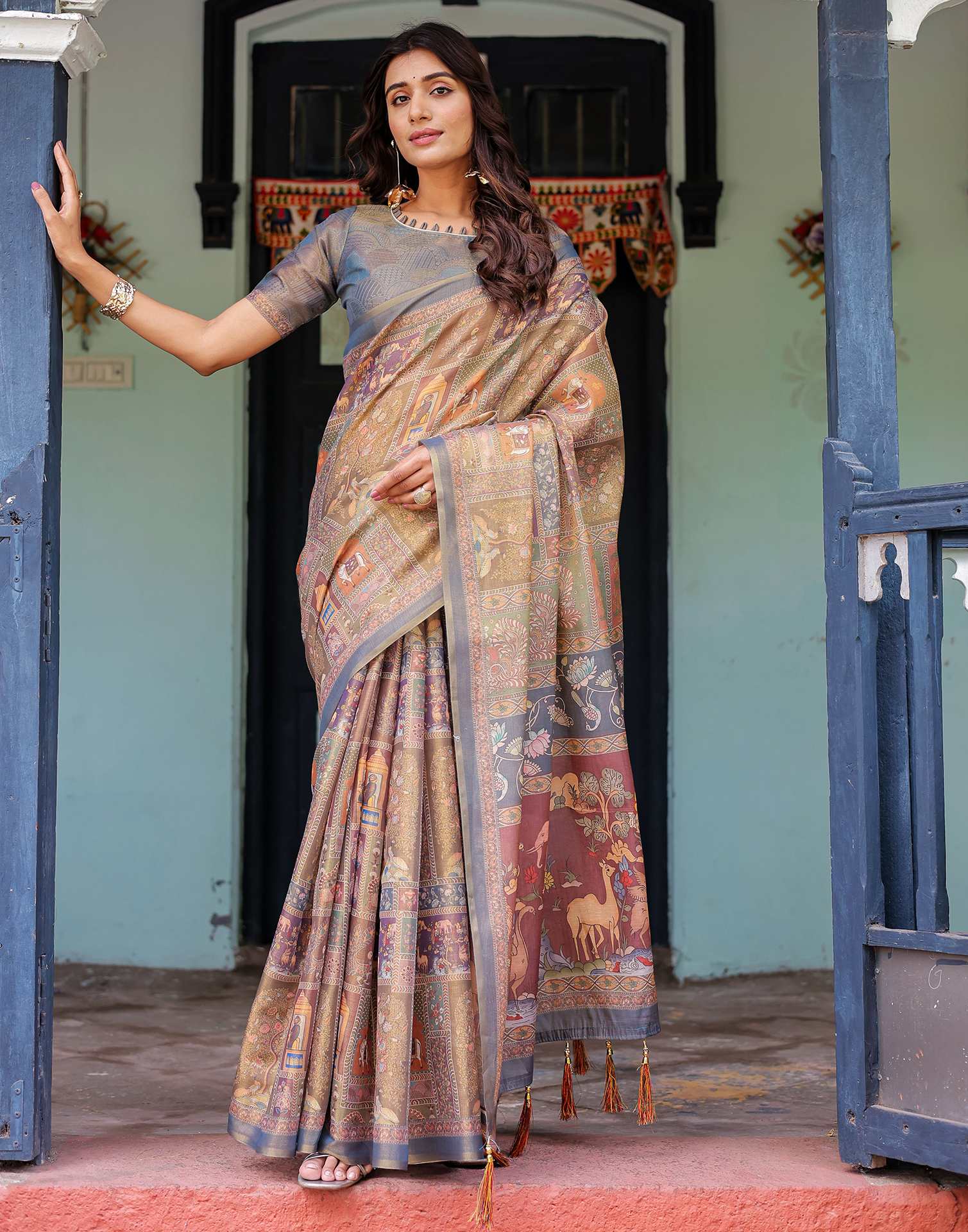 Multicoloured Shimmer Silk Printed Saree