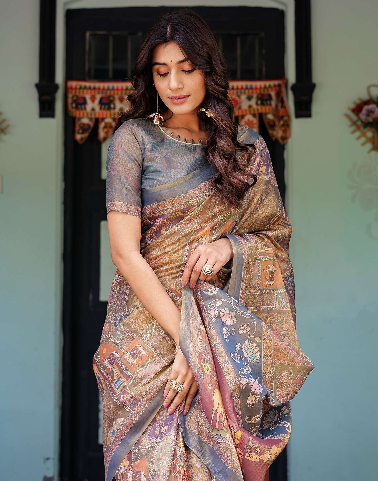 Multicoloured Shimmer Silk Printed Saree