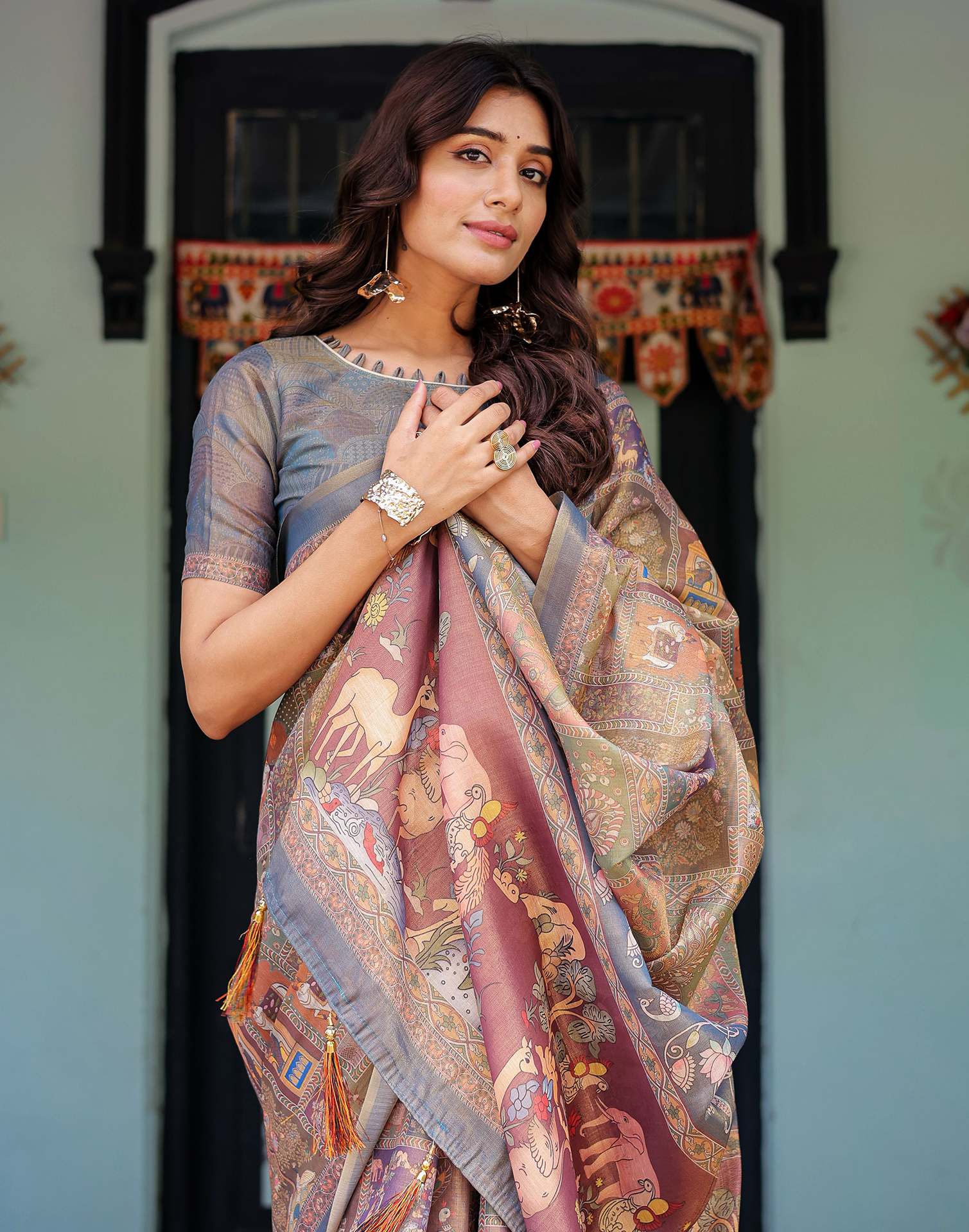 Multicoloured Shimmer Silk Printed Saree