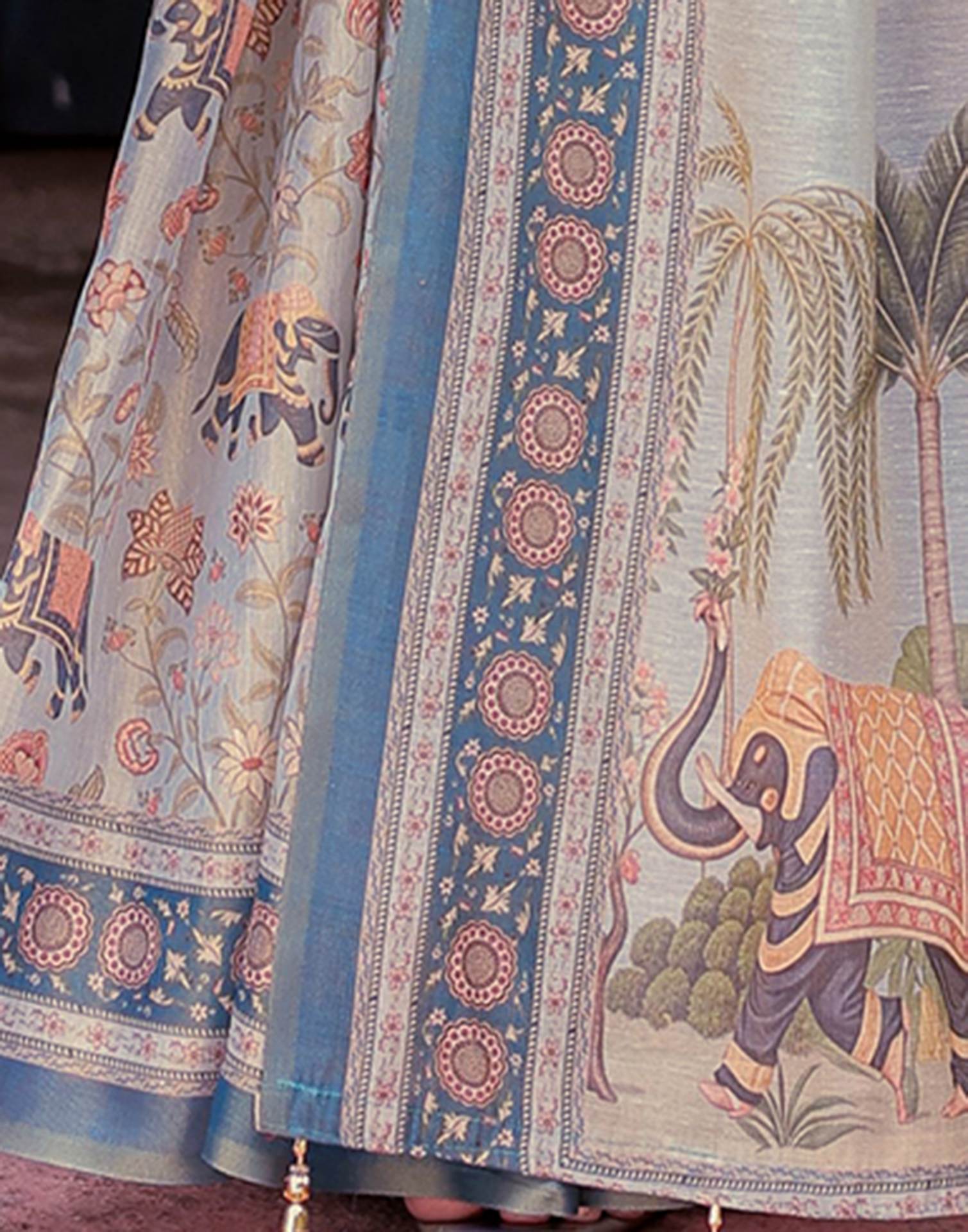 Light Grey Shimmer Silk Printed Saree