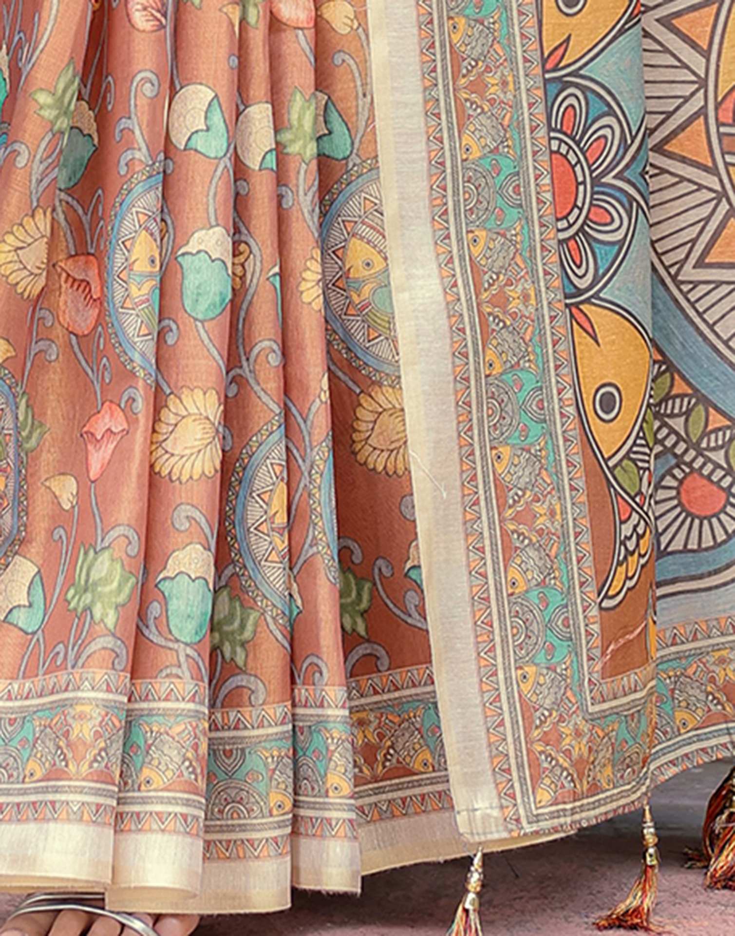 Brown Shimmer Silk Printed Kalamkari Saree
