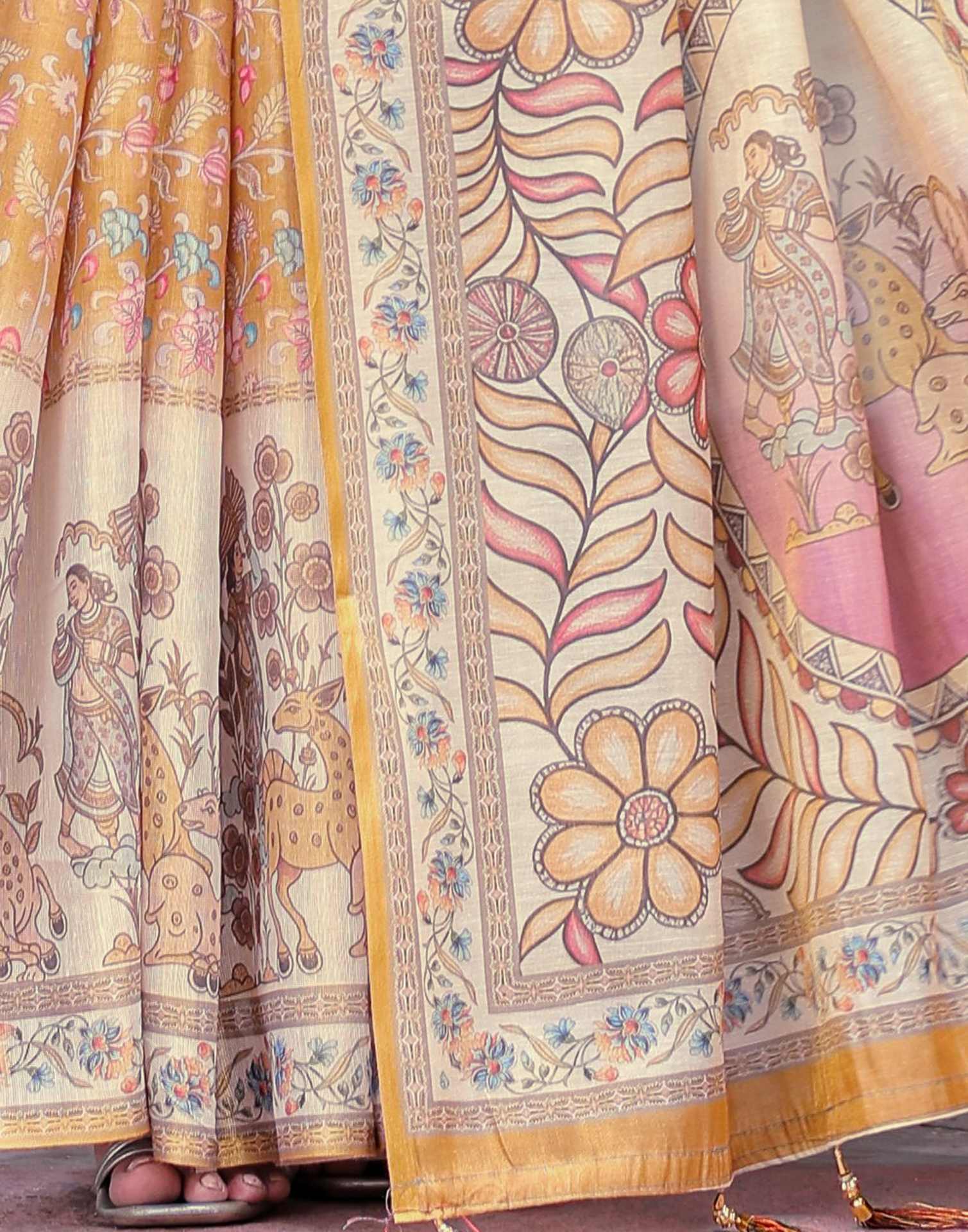 Mustard Shimmer Silk Printed Saree