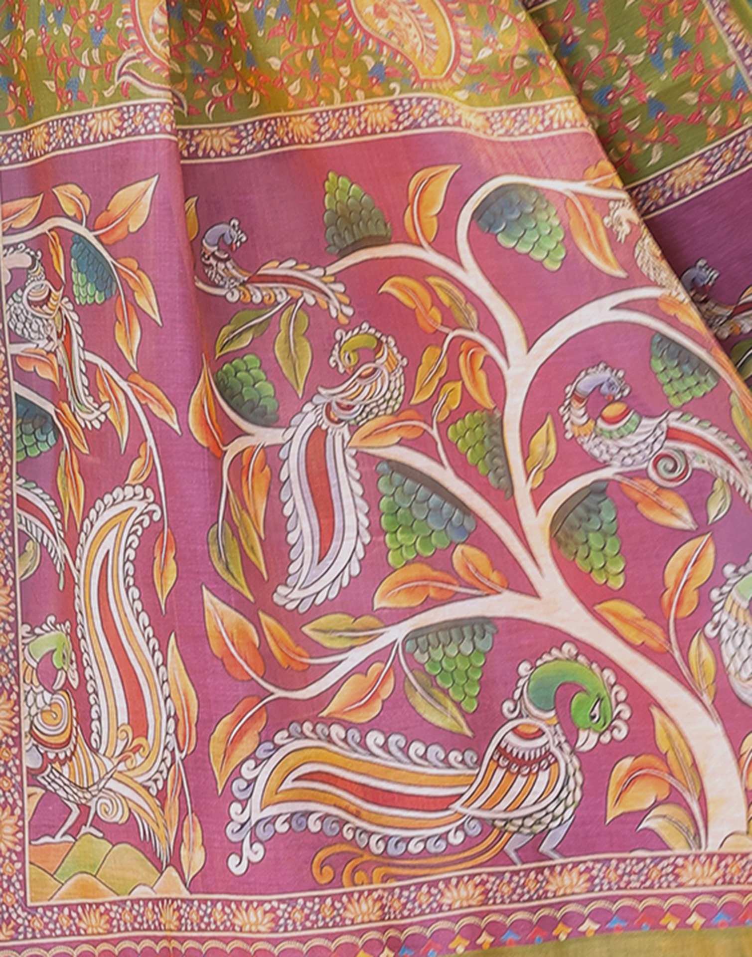 Beige Shimmer Silk Printed Saree