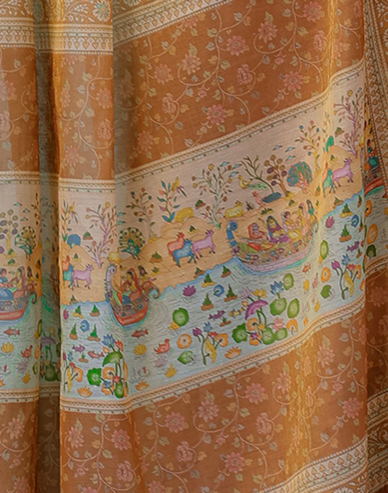 Brown Shimmer Silk Printed Saree
