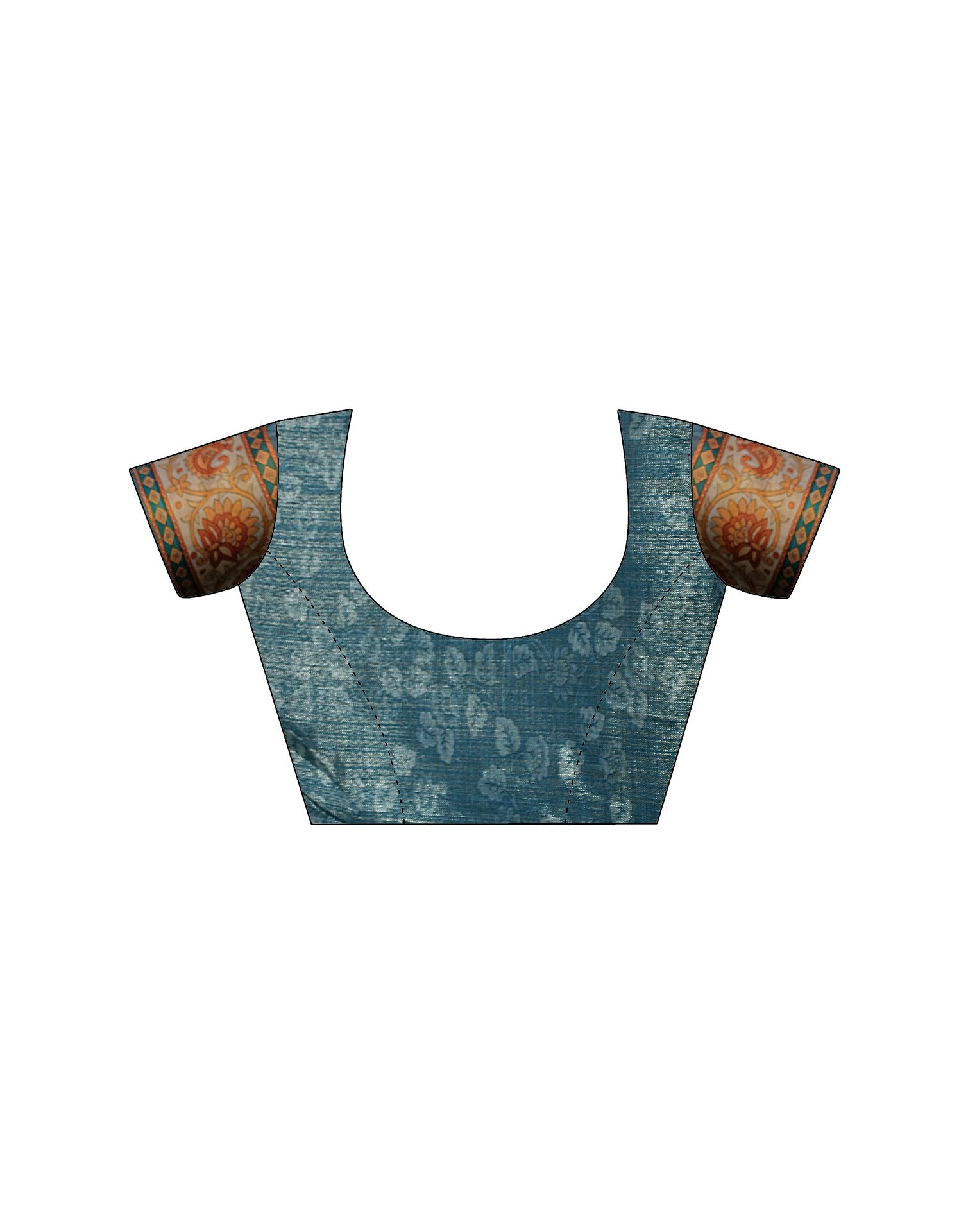 Teal Blue Shimmer Silk Printed Saree