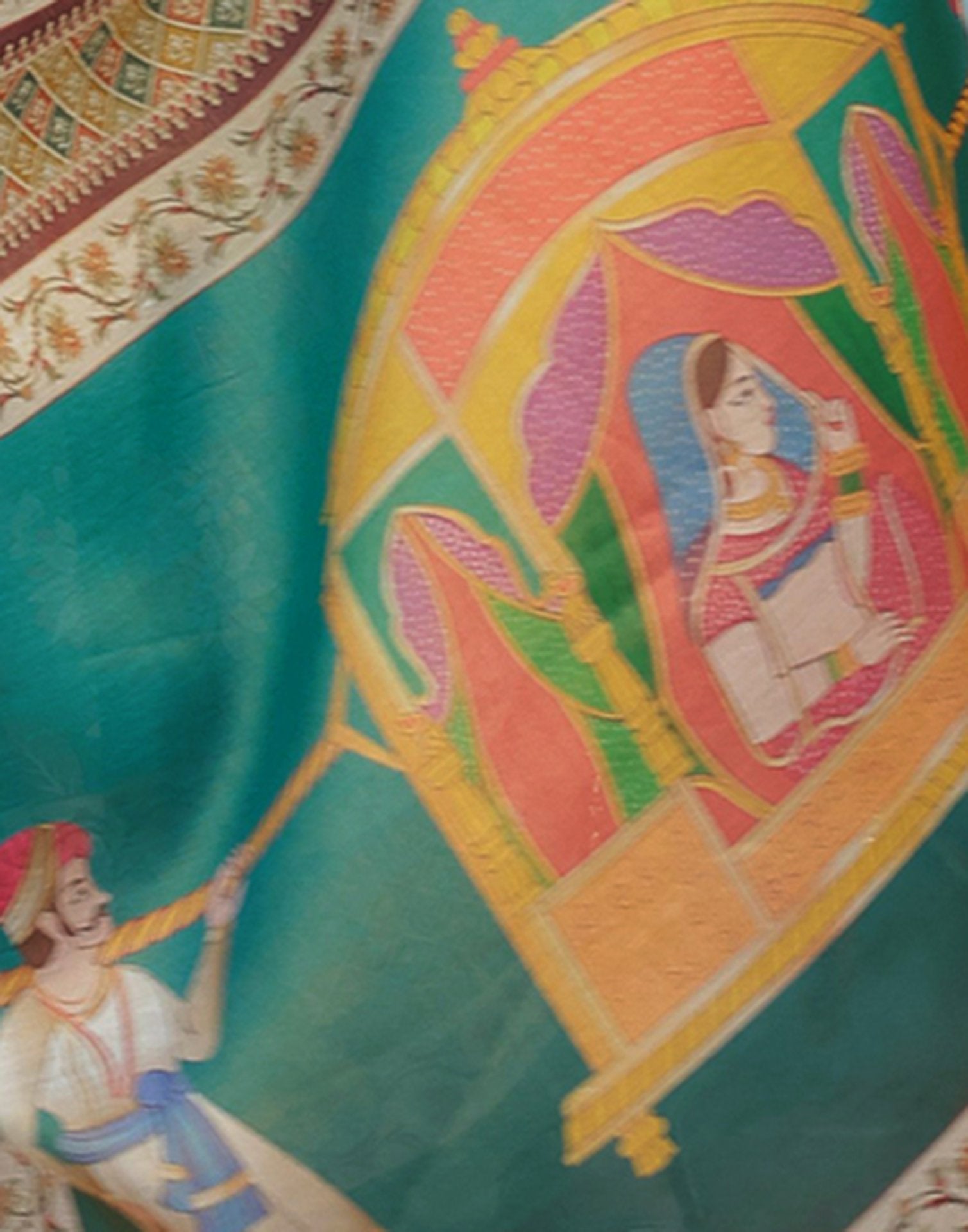 Teal Green Shimmer Silk Printed Saree