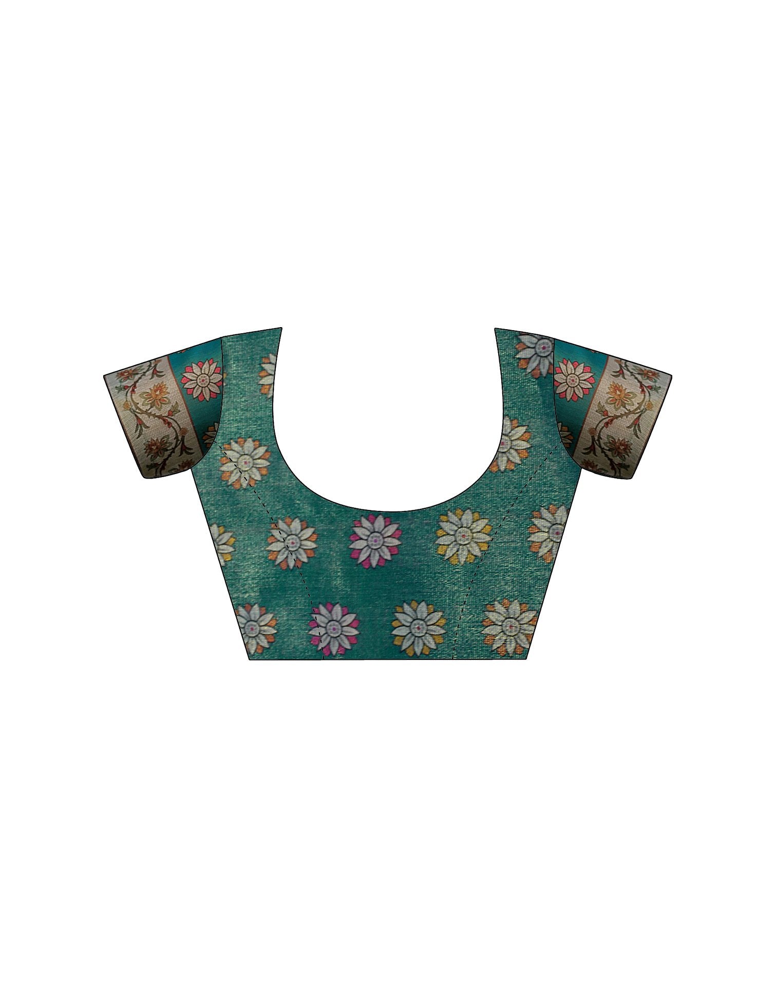 Teal Green Shimmer Silk Printed Saree