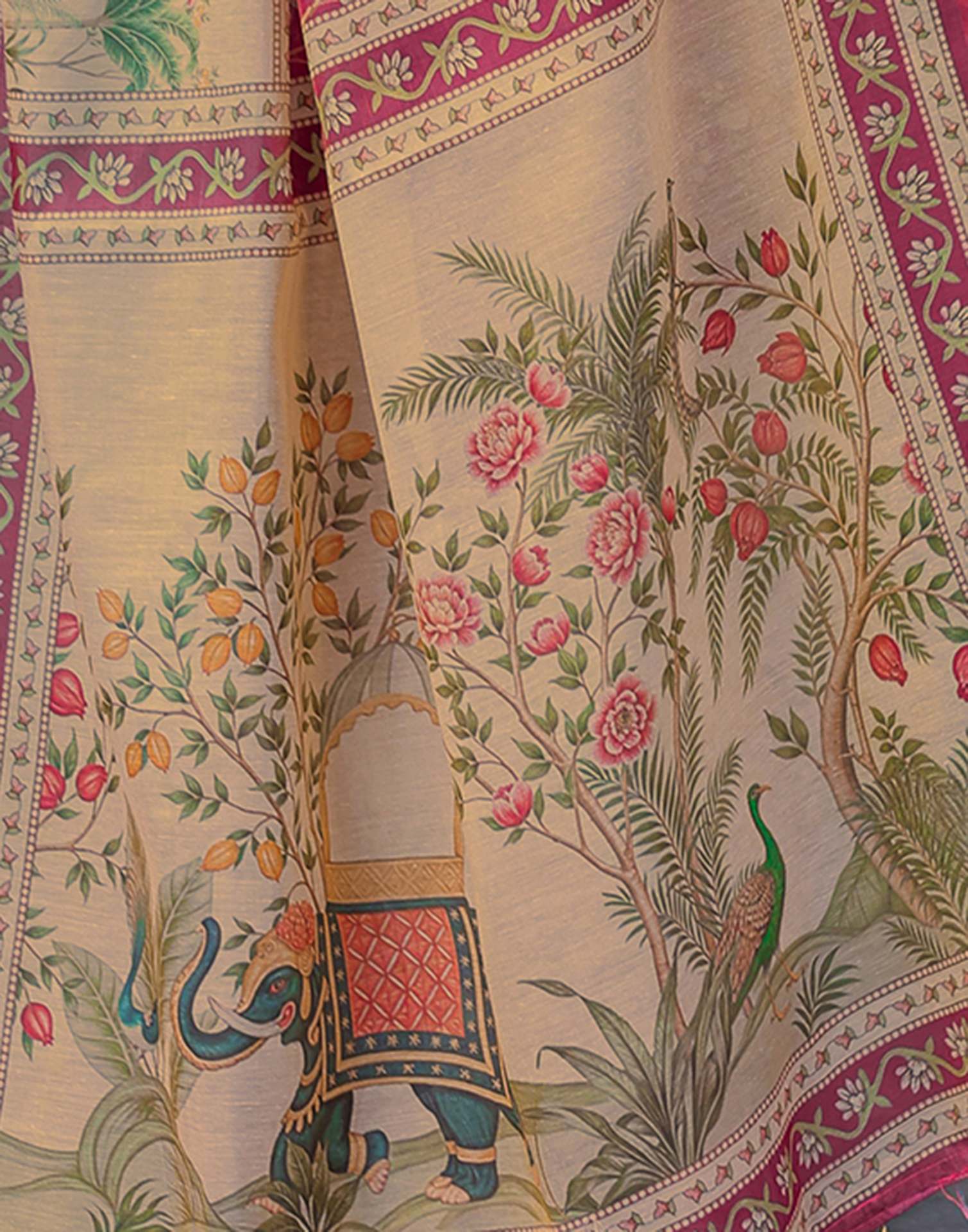 Dark Pink Shimmer Silk Printed Saree