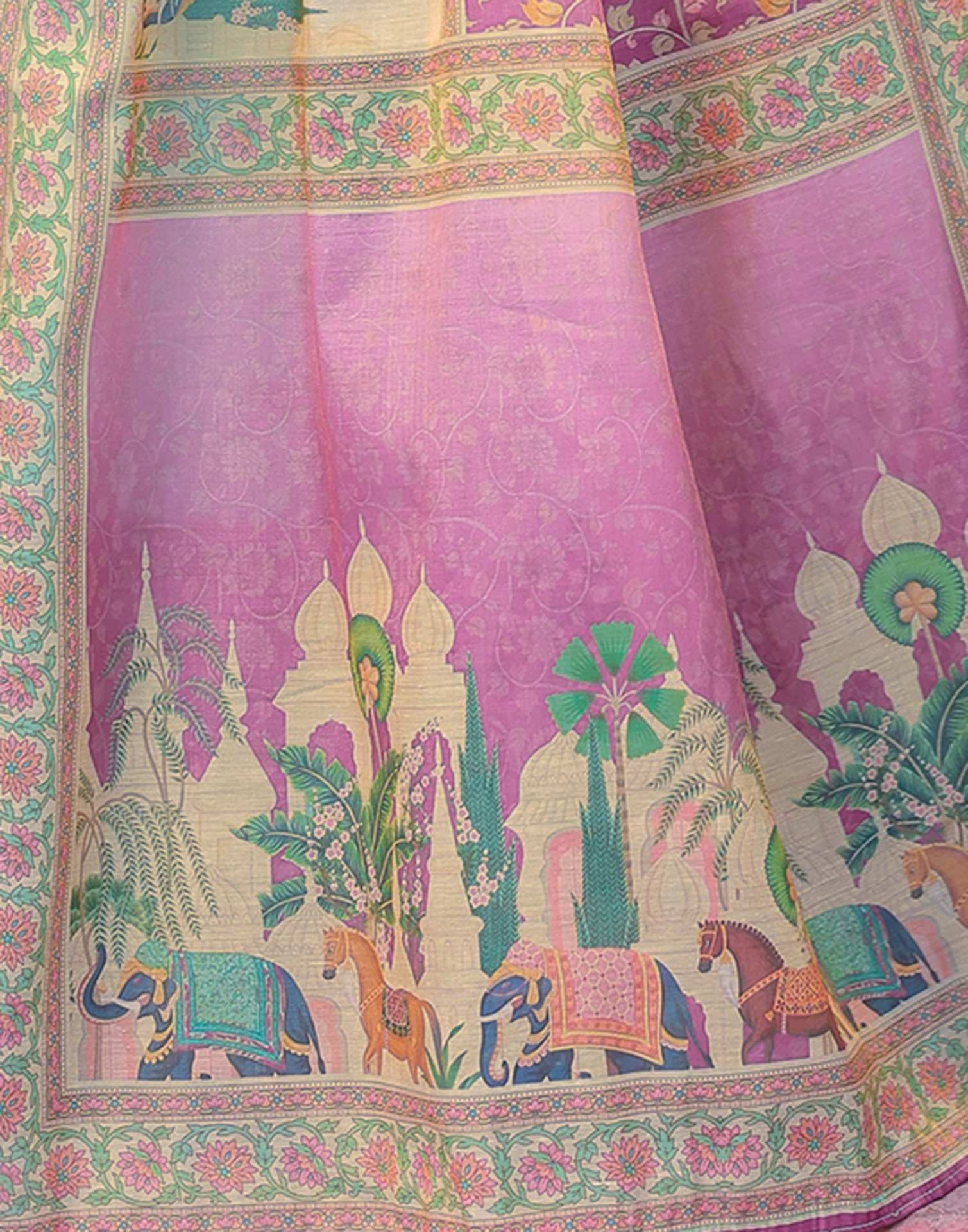 Deep Rose Pink Shimmer Silk Printed Saree
