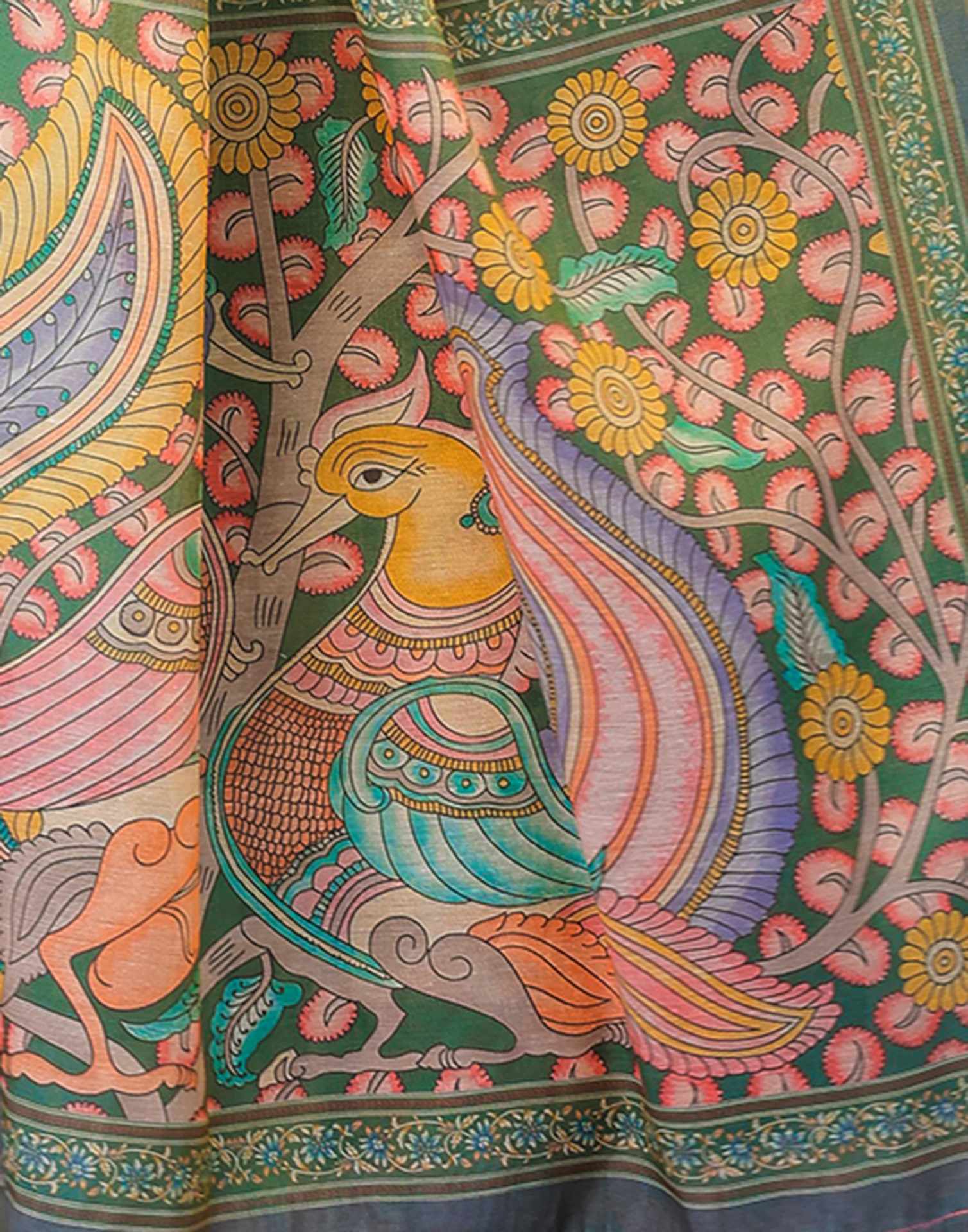 Beige Shimmer Silk Printed Saree