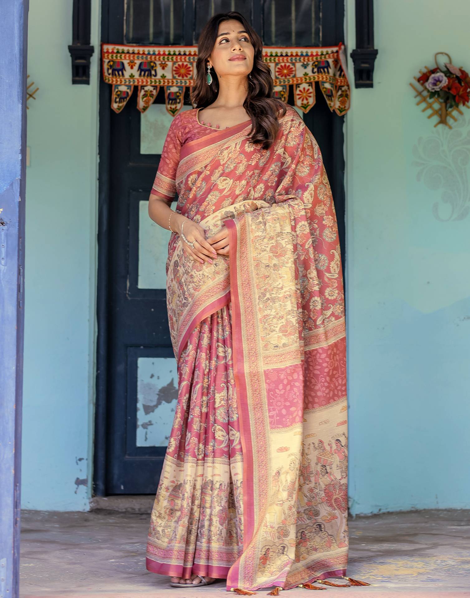 Light Maroon Shimmer Silk Printed Saree