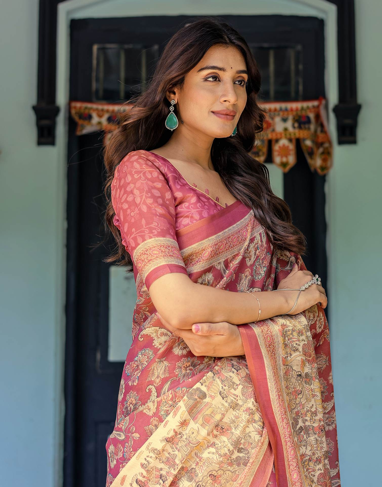 Light Maroon Shimmer Silk Printed Saree