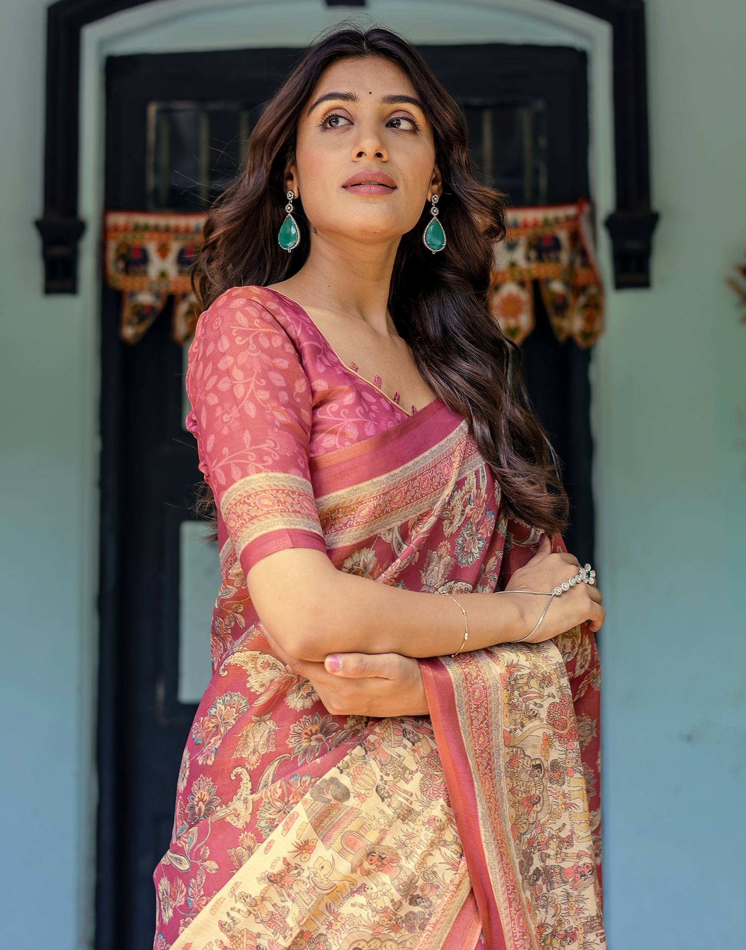 Light Maroon Shimmer Silk Printed Saree