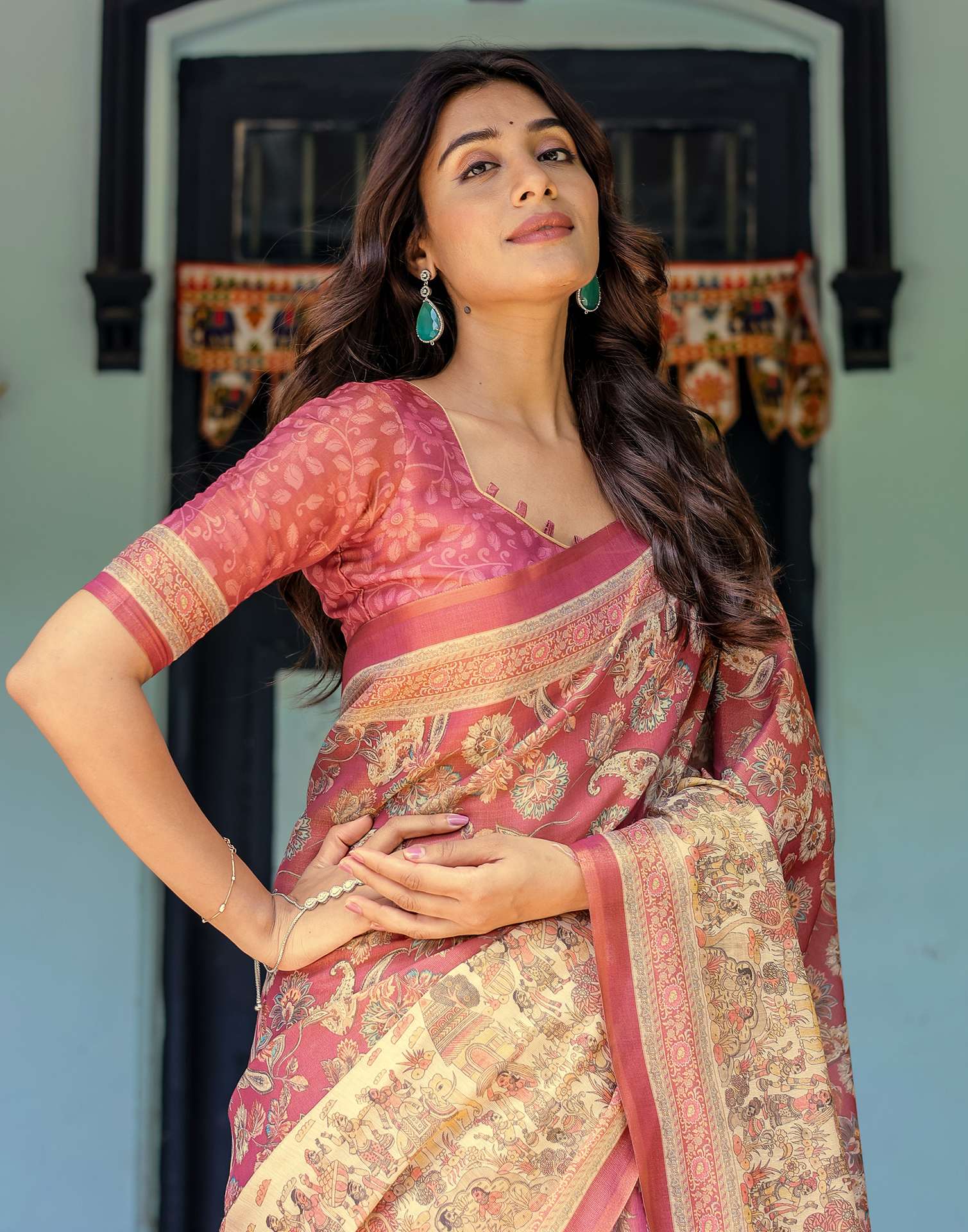 Light Maroon Shimmer Silk Printed Saree