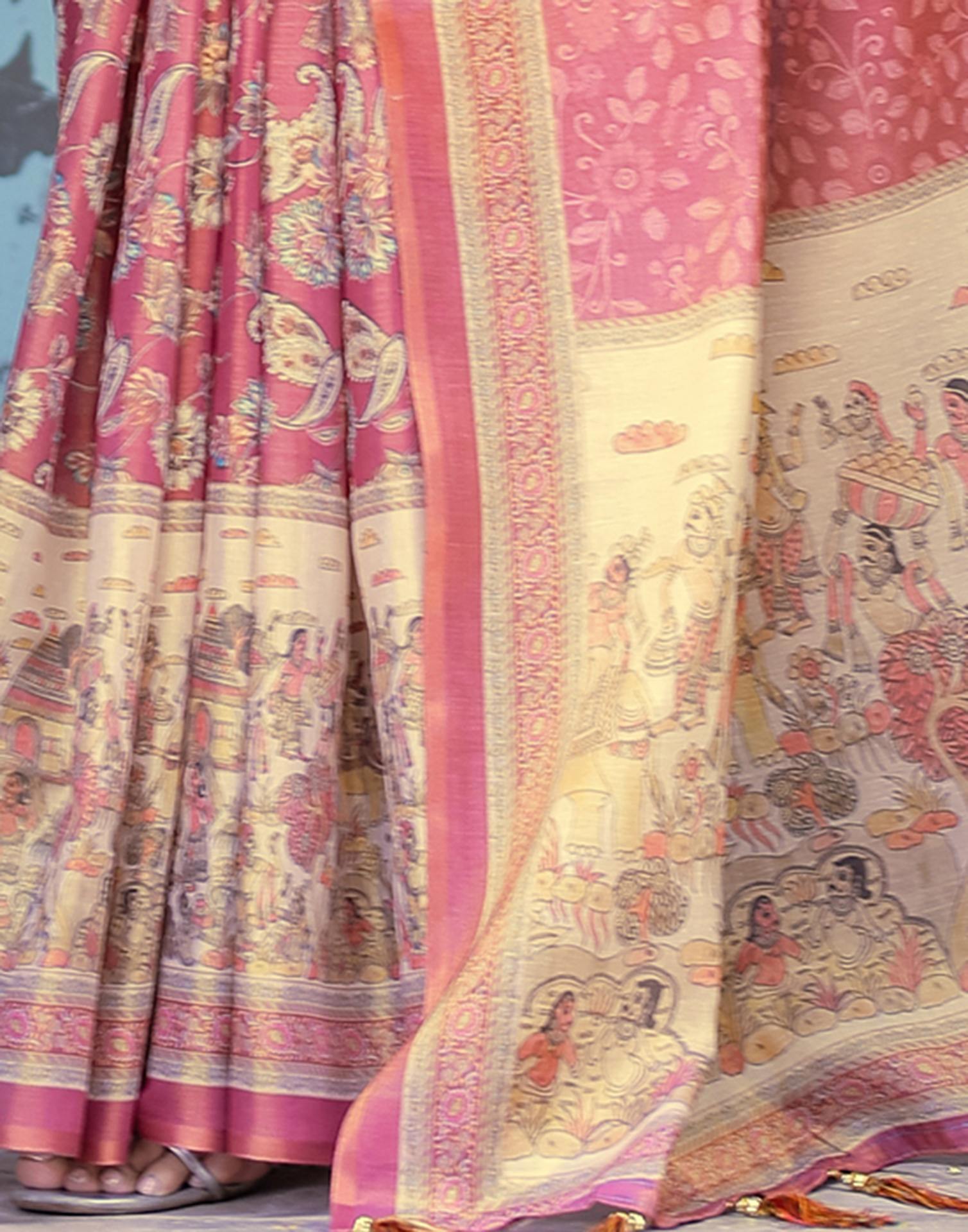 Light Maroon Shimmer Silk Printed Saree