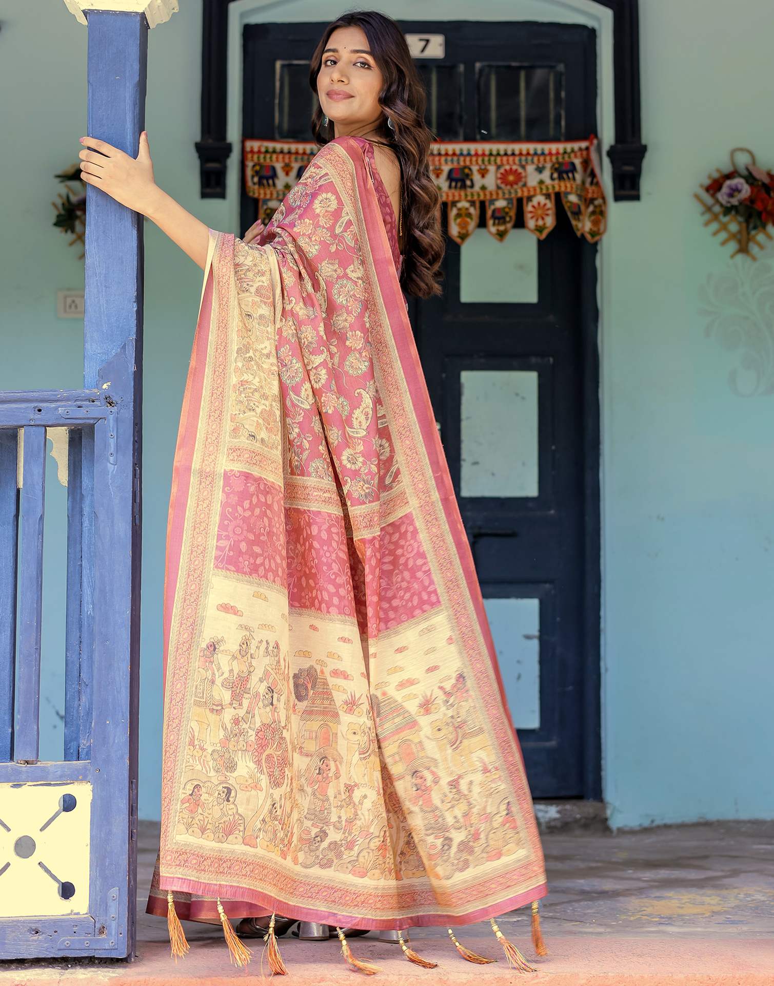 Light Maroon Shimmer Silk Printed Saree