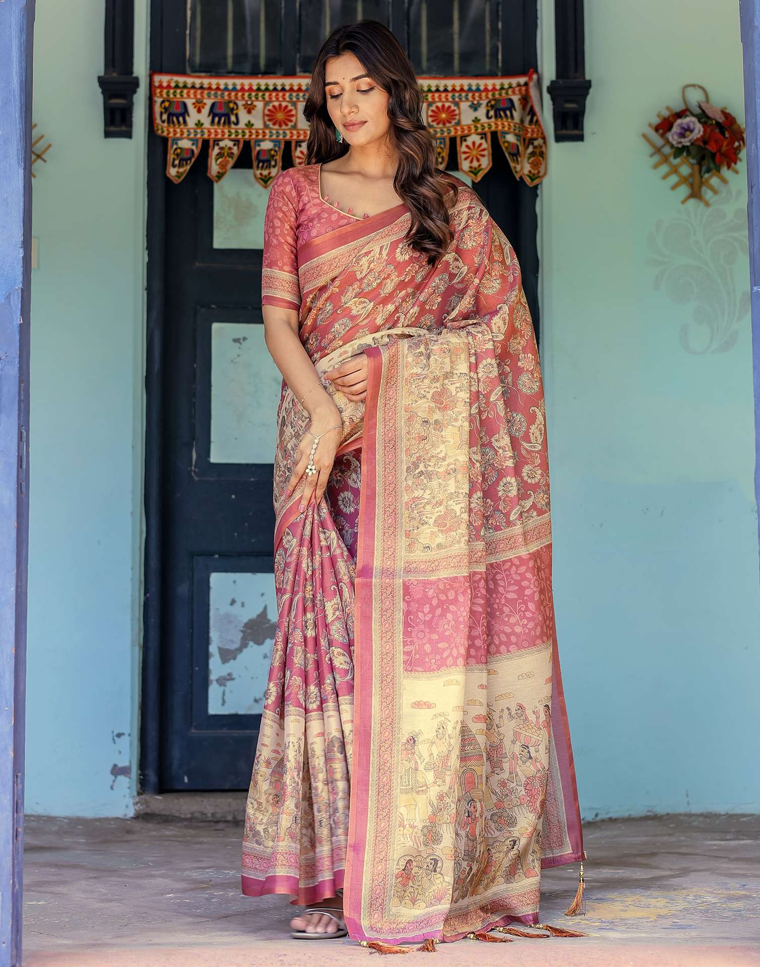 Light Maroon Shimmer Silk Printed Saree