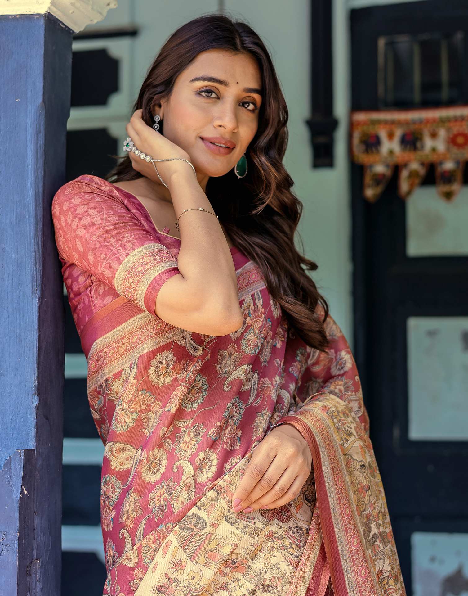 Light Maroon Shimmer Silk Printed Saree