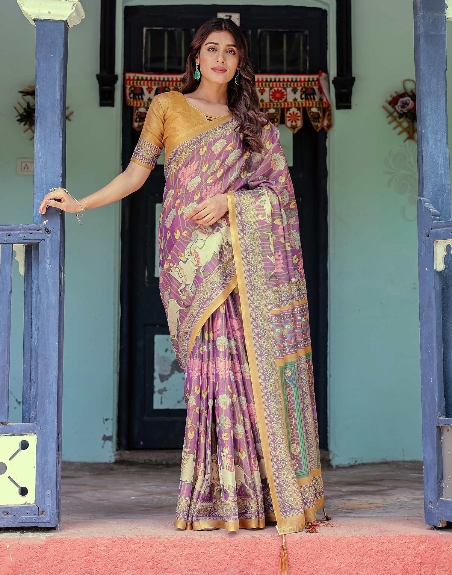 Purple Shimmer Silk Printed Kalamkari Saree