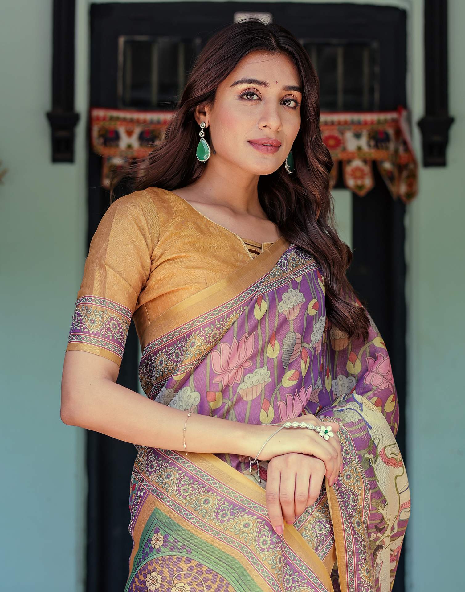 Purple Shimmer Silk Printed Kalamkari Saree