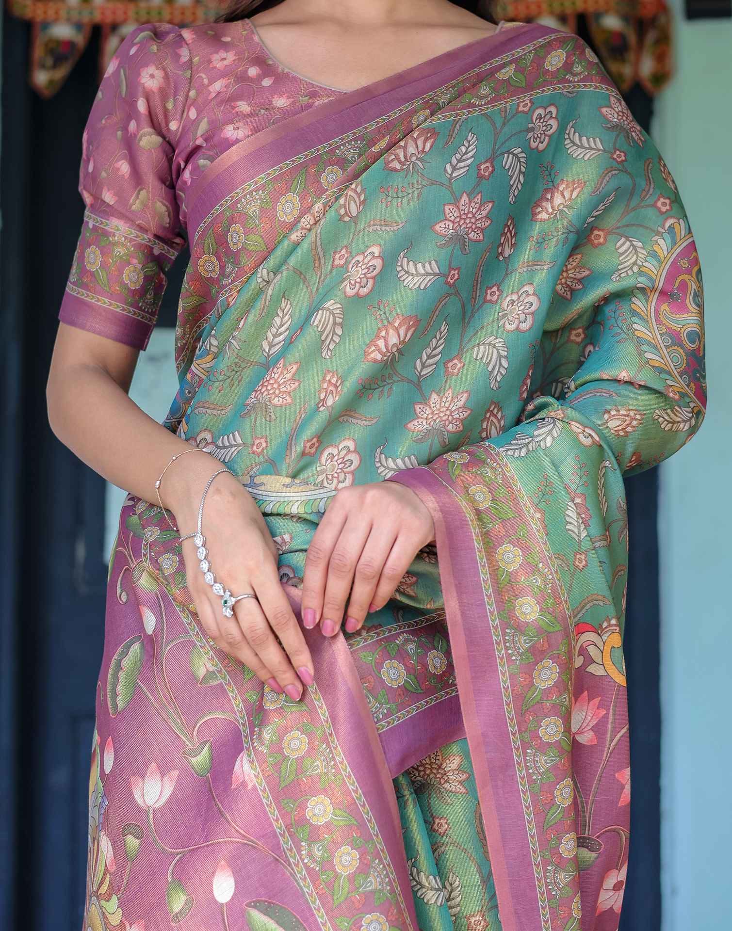 Green Shimmer Silk Printed Saree