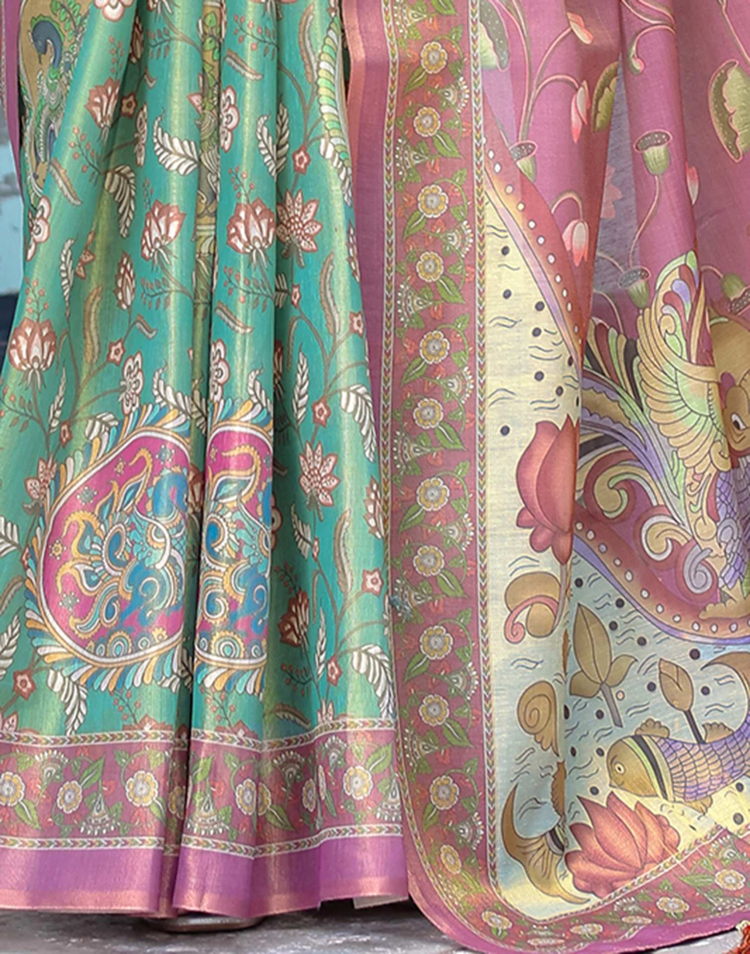 Green Shimmer Silk Printed Saree