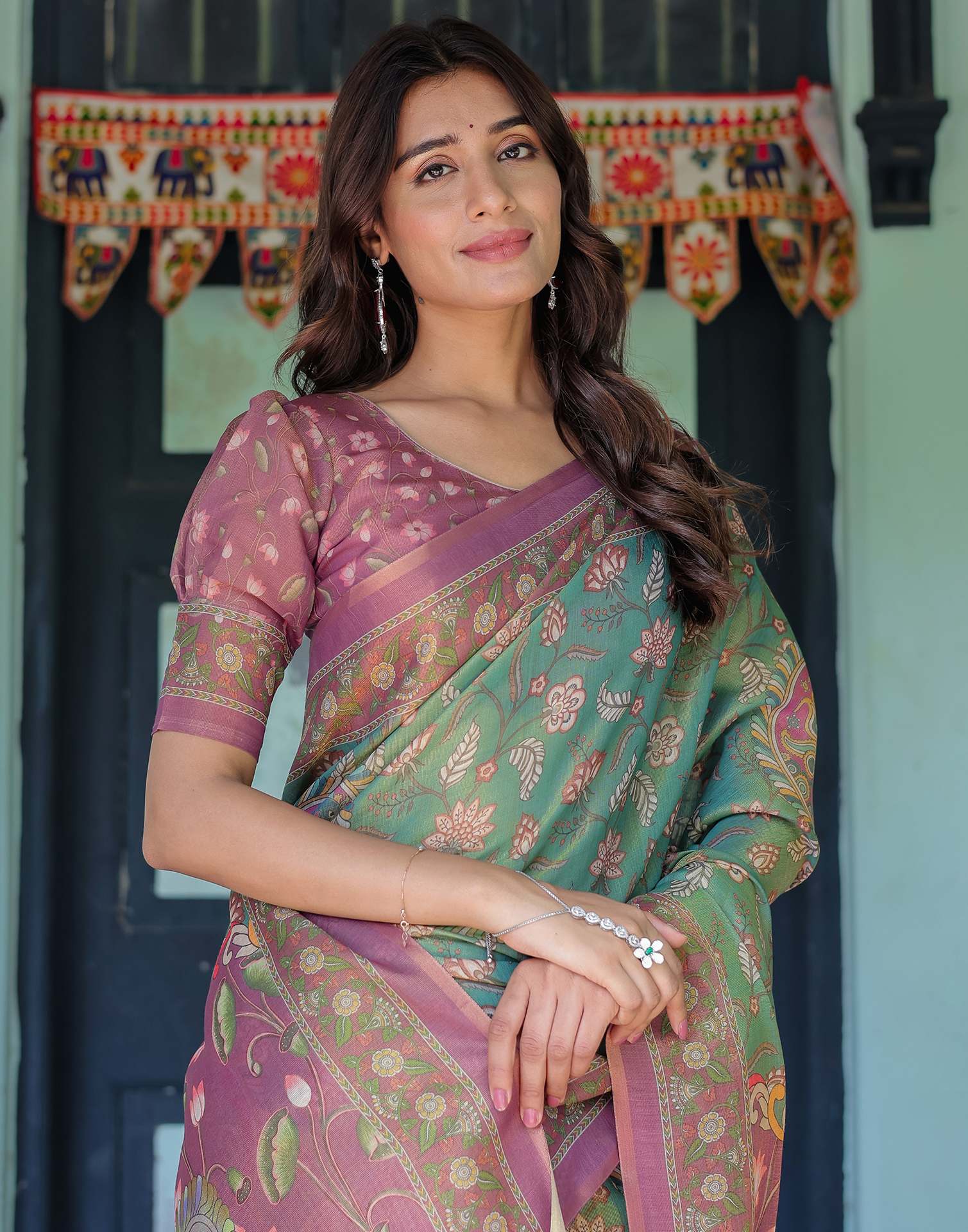 Green Shimmer Silk Printed Saree