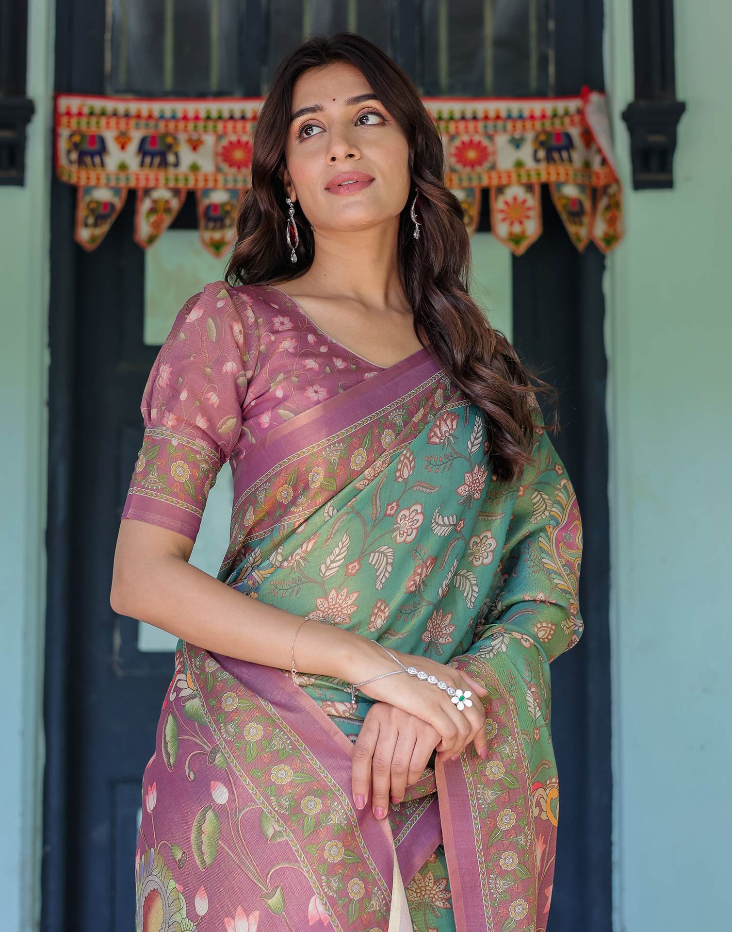 Green Shimmer Silk Printed Saree
