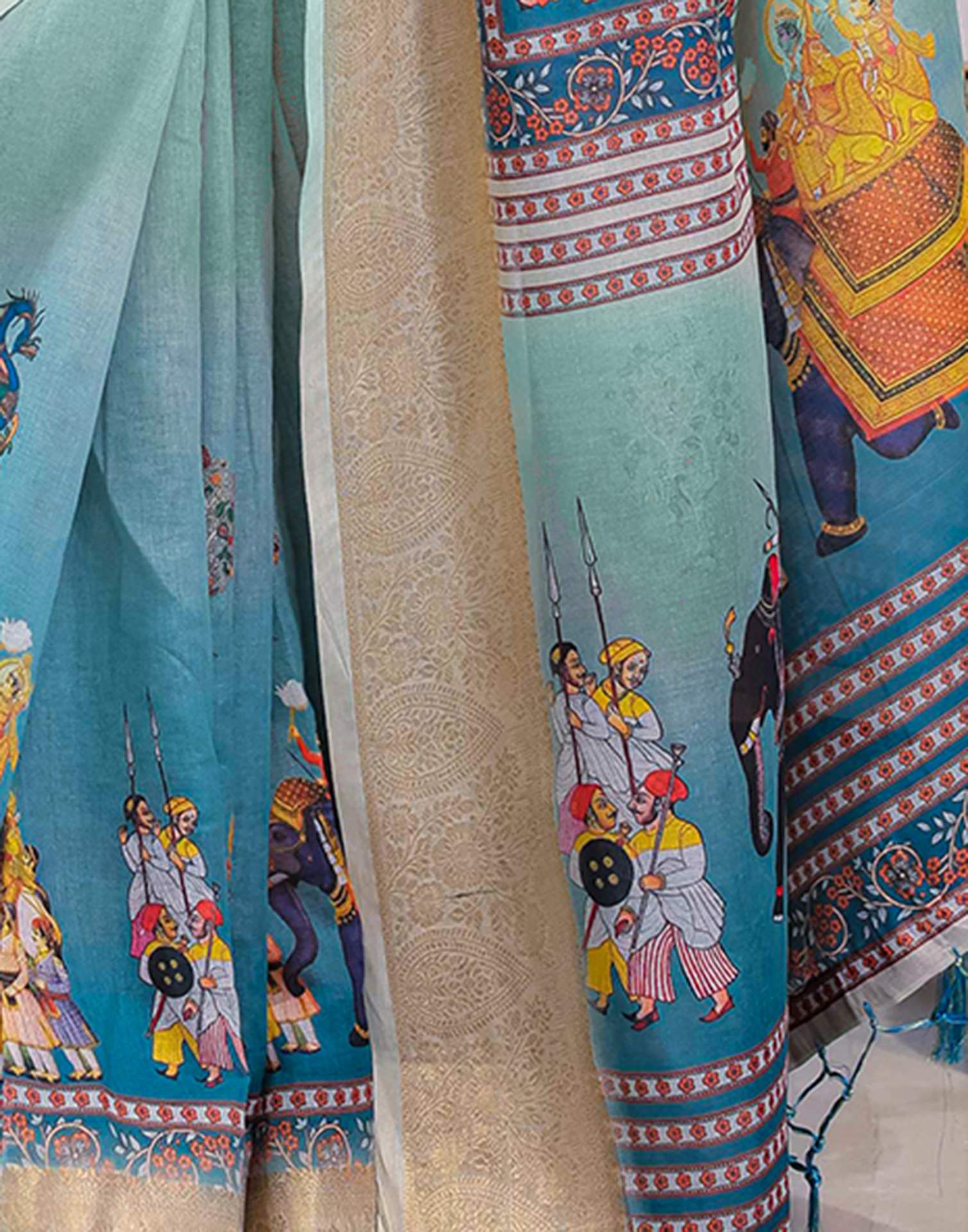 Pista Green Linen Printed Saree
