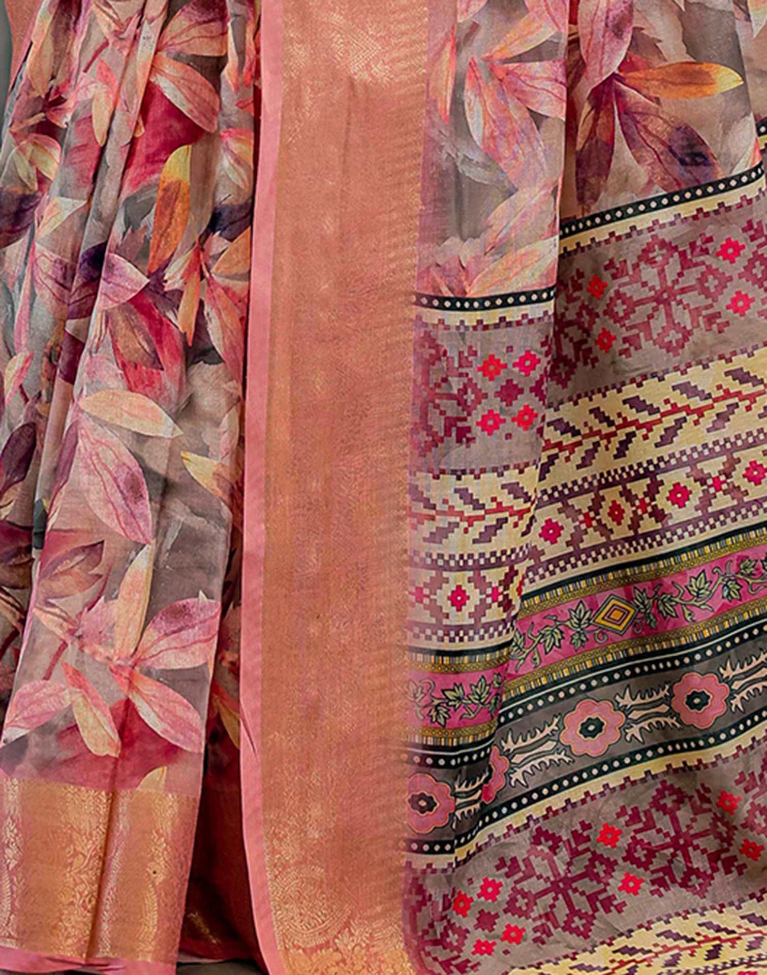 Dusty Pink Linen Printed Saree