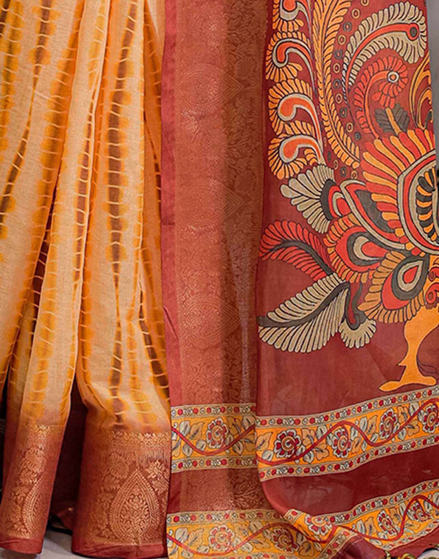 Light Yellow Linen Printed Saree