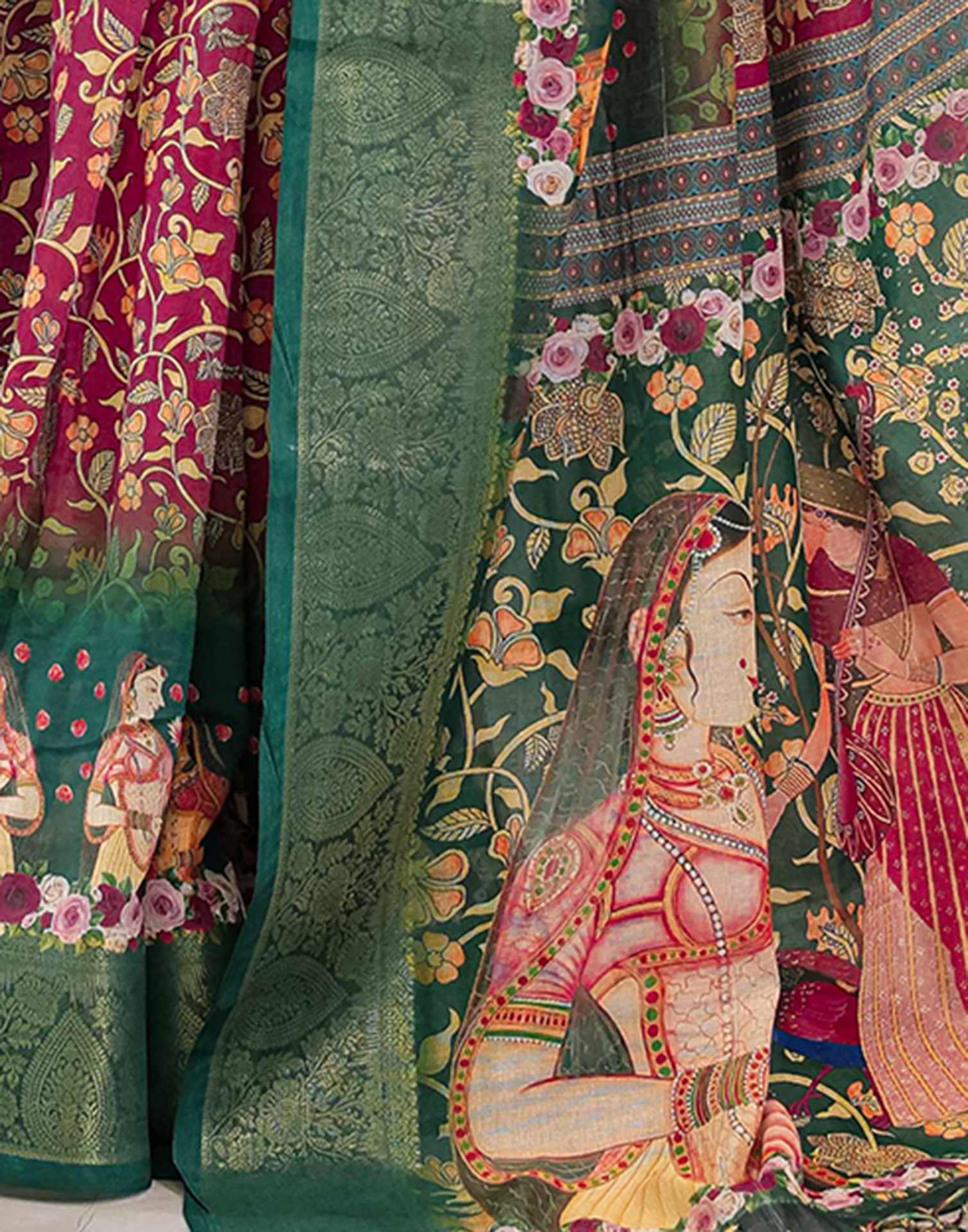 Red Linen Printed Saree