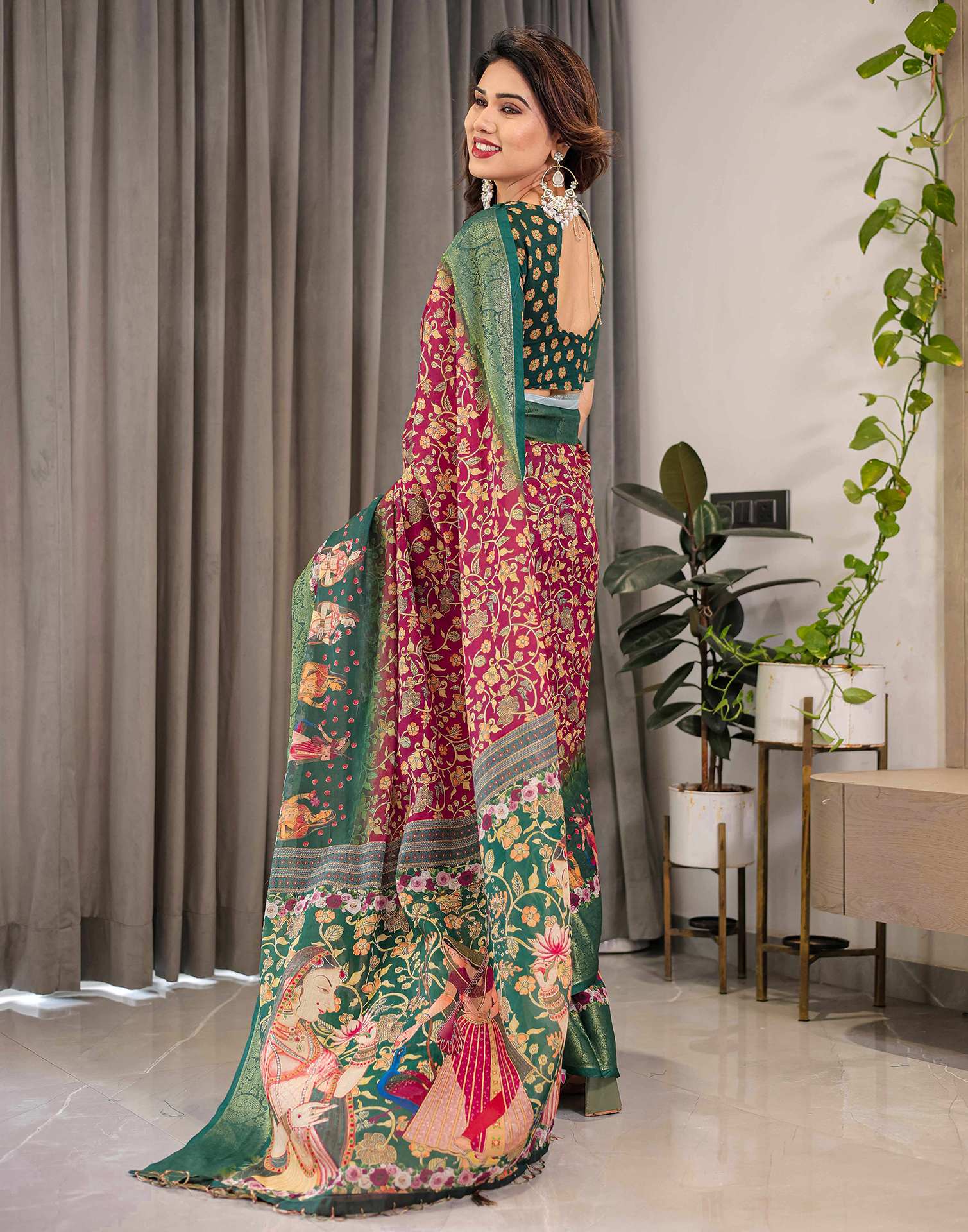 Red Linen Printed Saree